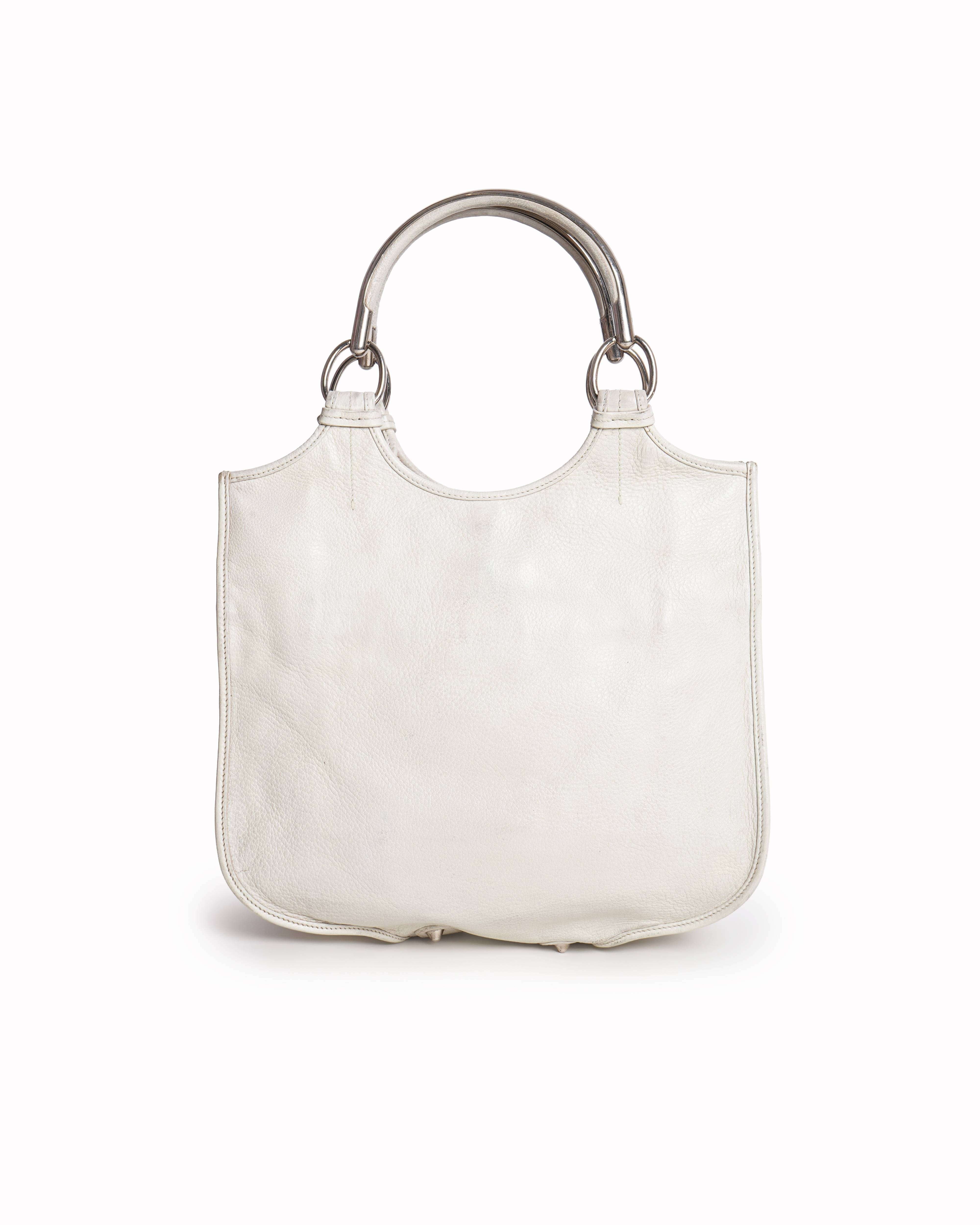 Dior Christian Dior D Charm Handbag Tote Bag Leather Ivory