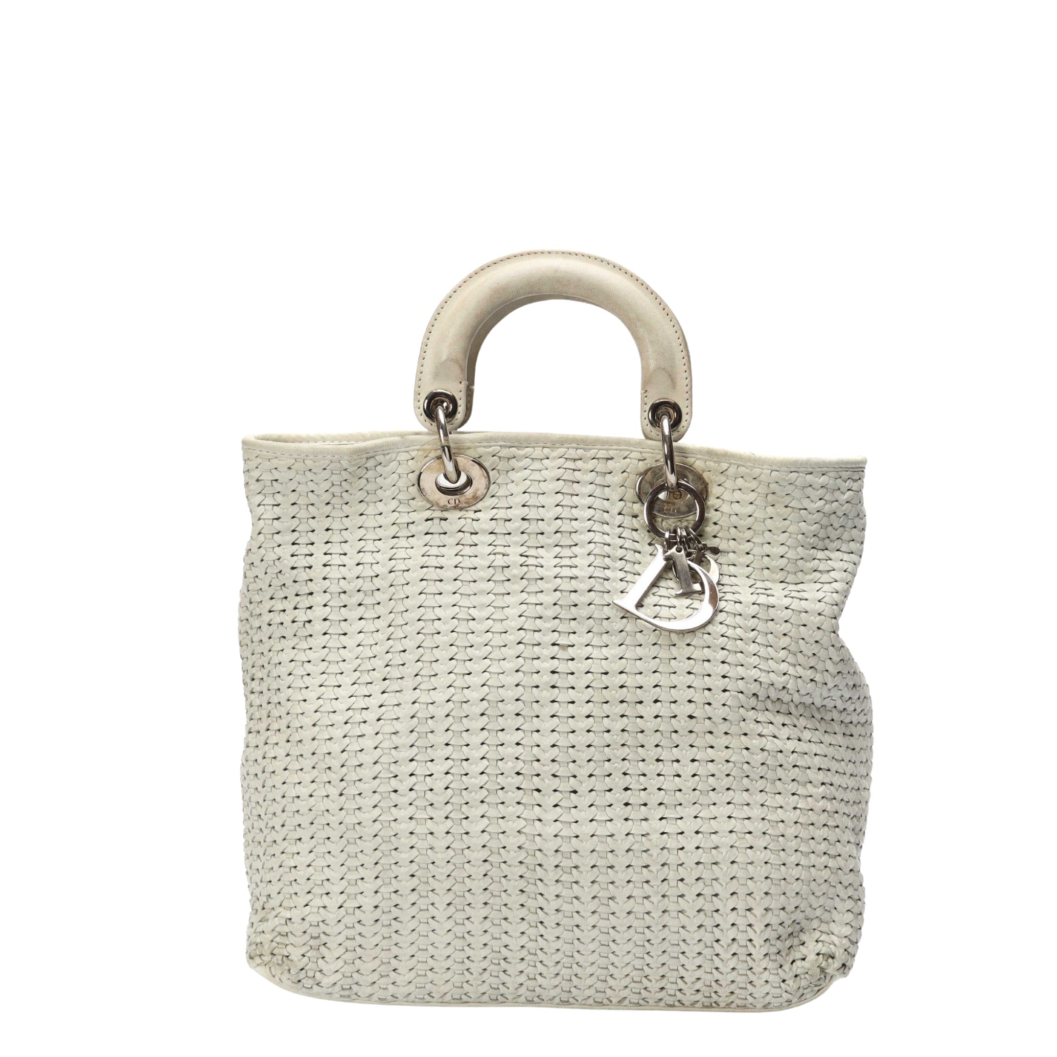 Dior White Lambskin Woven Tote