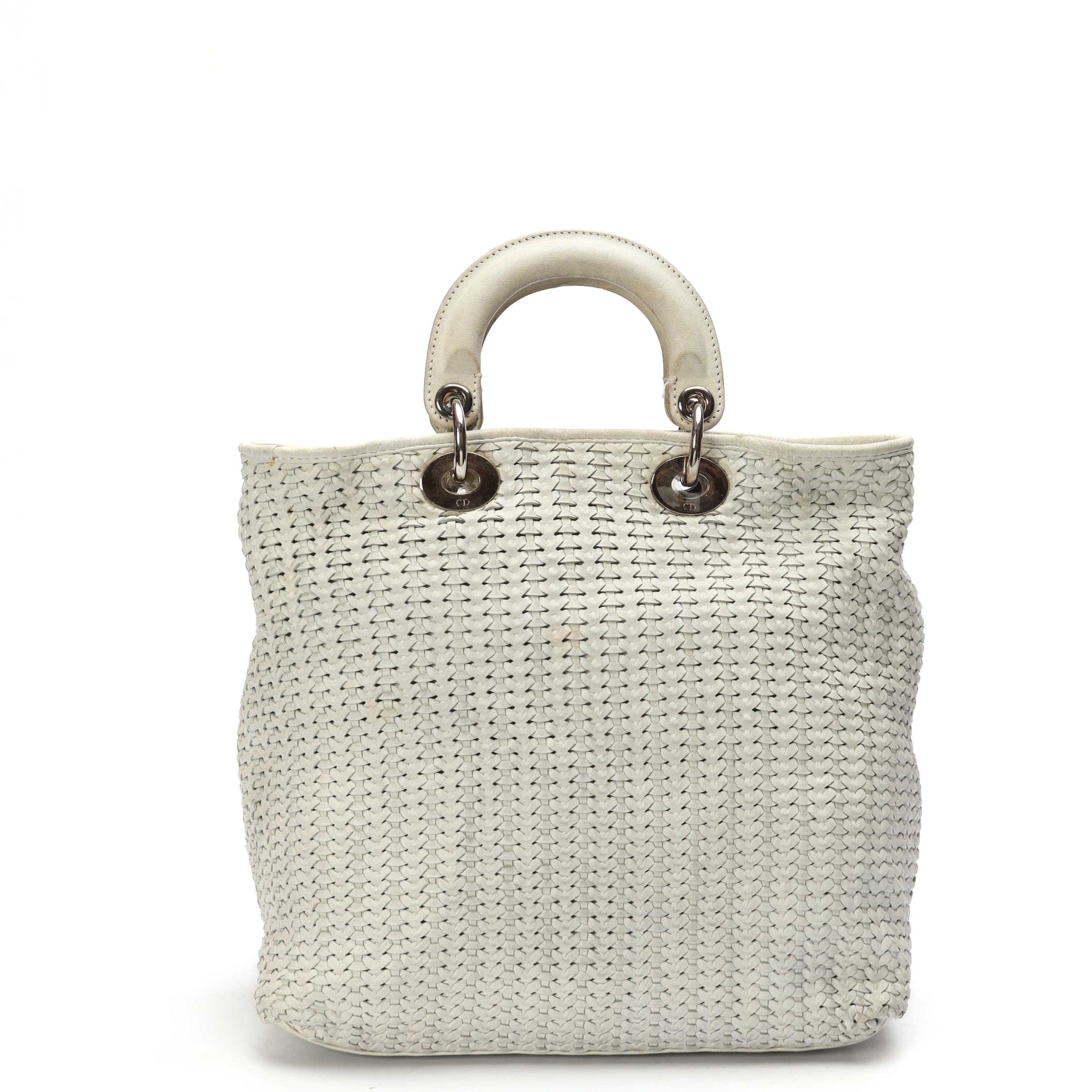 Dior White Lambskin Woven Tote