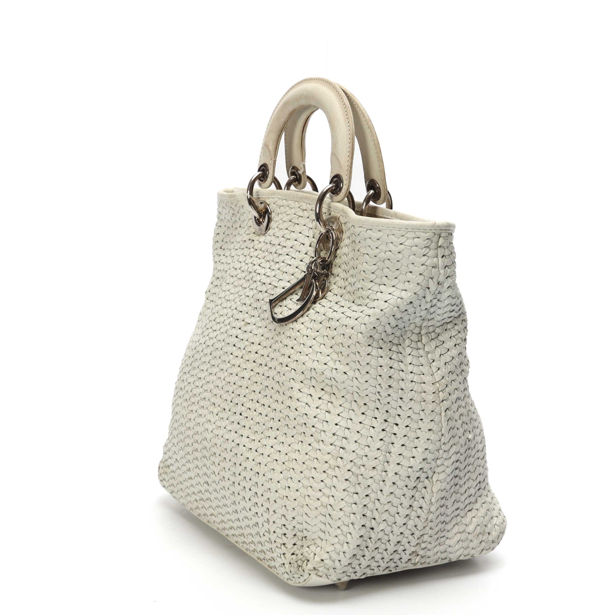 Dior White Lambskin Woven Tote