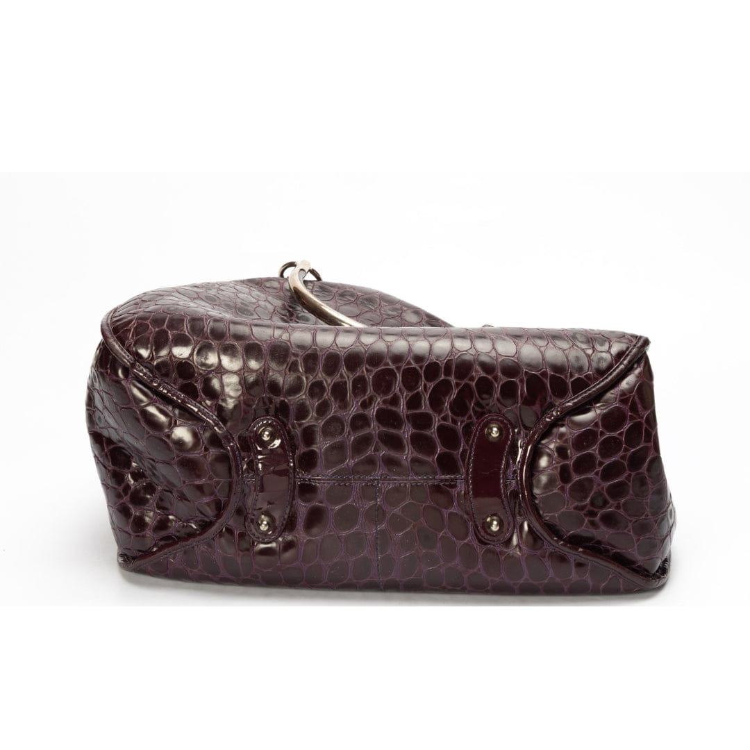 Dior Purple Croc Embossed Patent Leather 61 Tote Bag