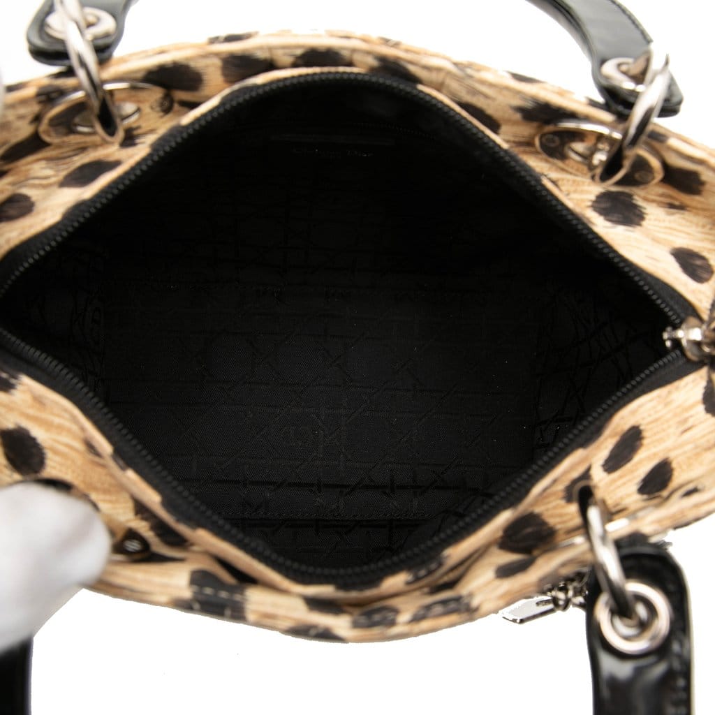 Dior Medium Canvas Cannage Leopard Print Lady Dior