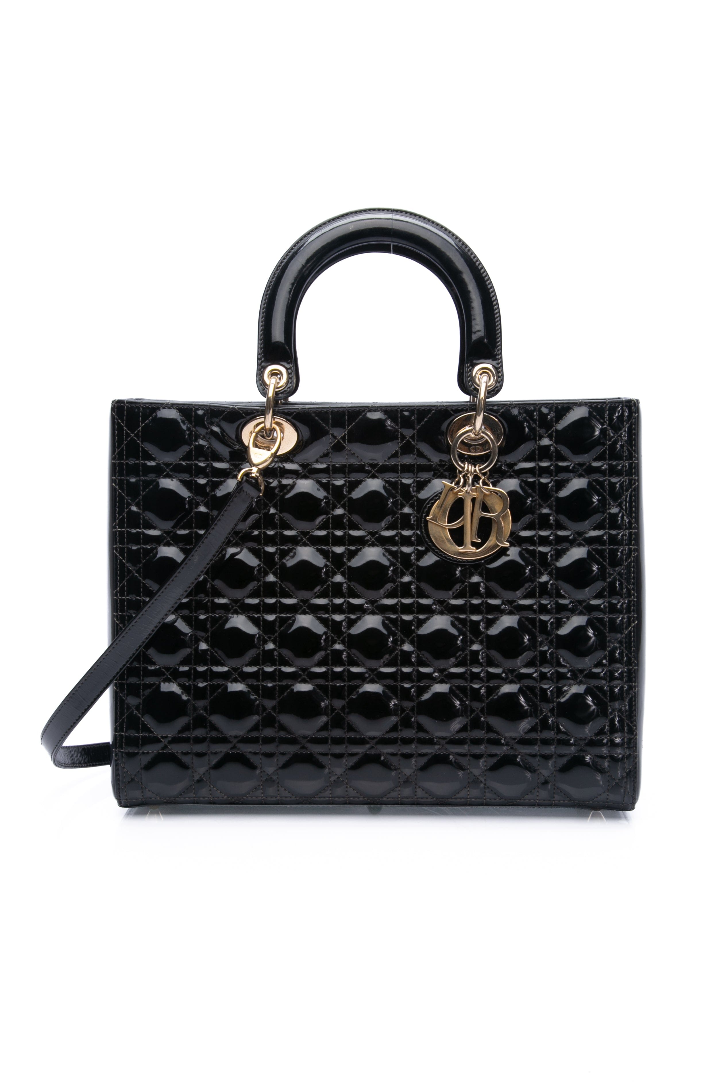DIOR Black Patent Cannage Large Lady Dior