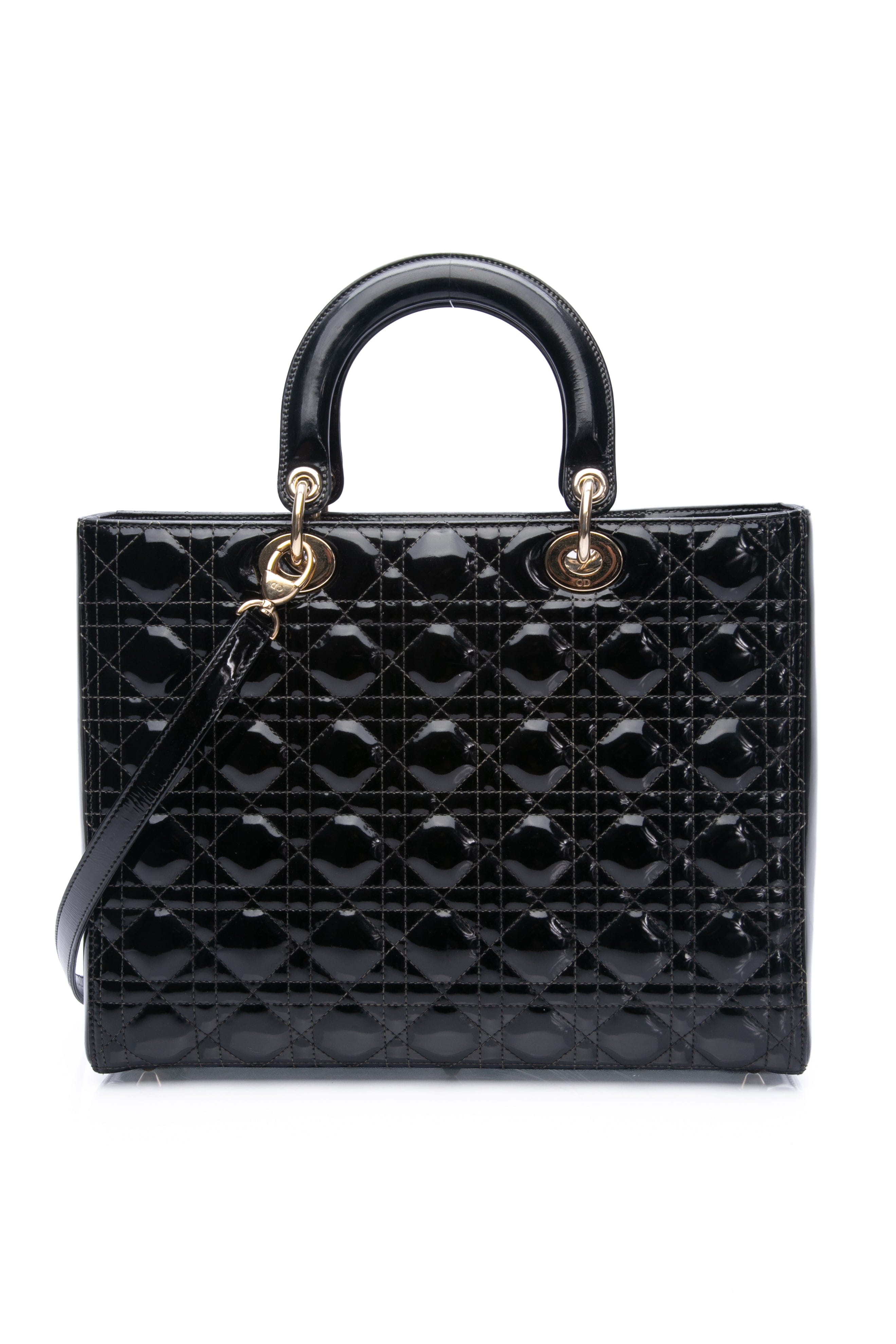DIOR Black Patent Cannage Large Lady Dior