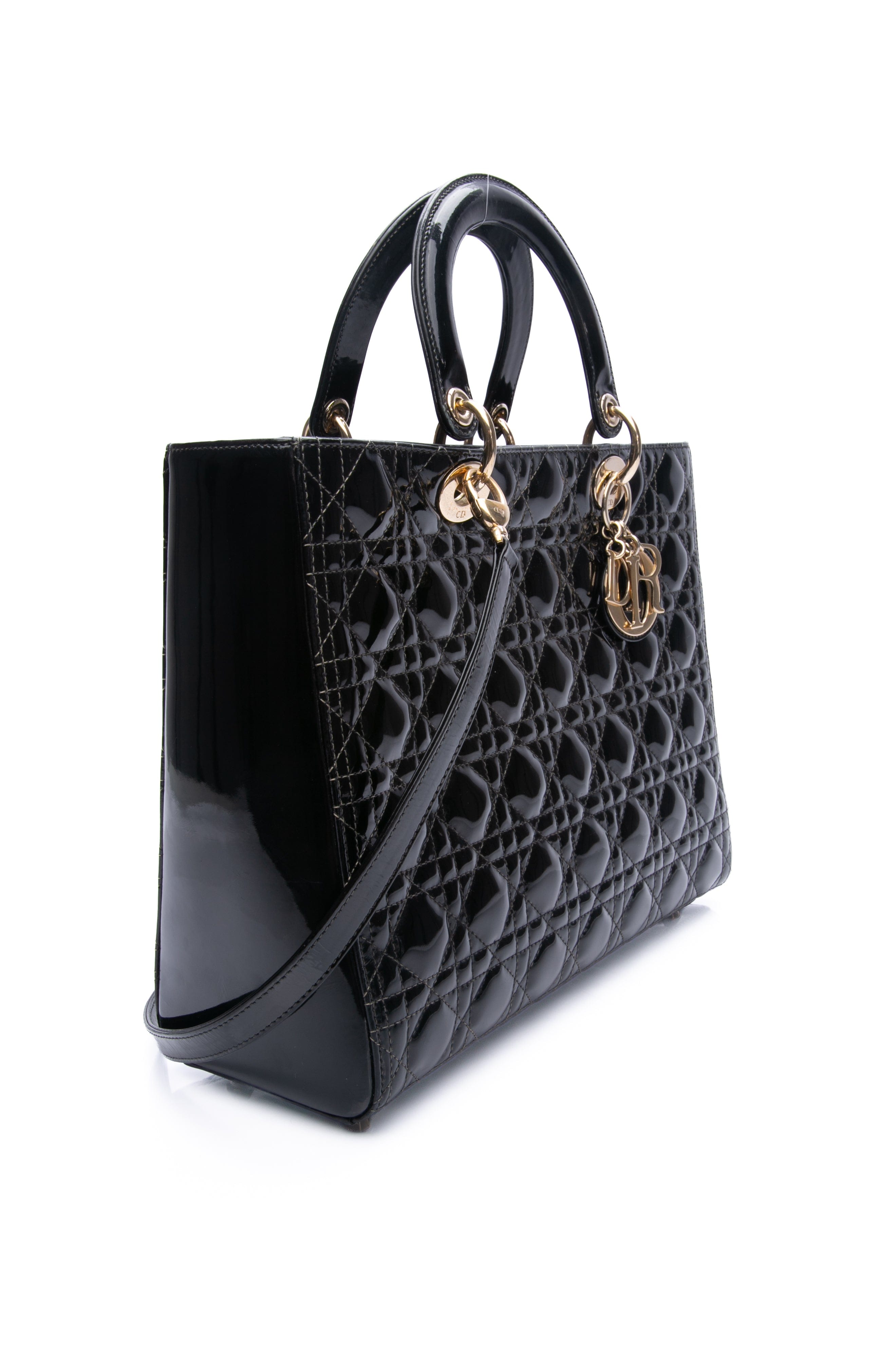 DIOR Black Patent Cannage Large Lady Dior