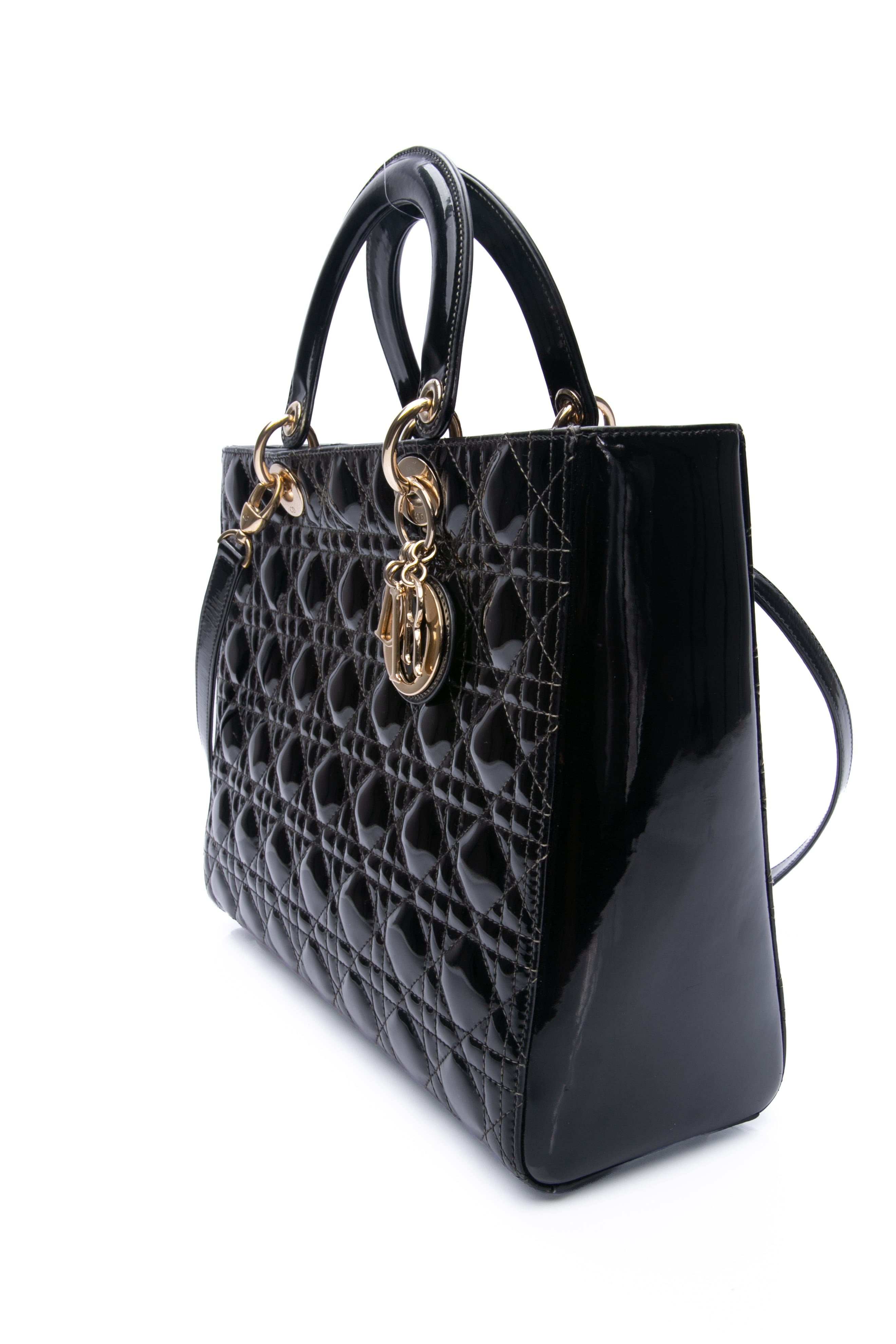 DIOR Black Patent Cannage Large Lady Dior