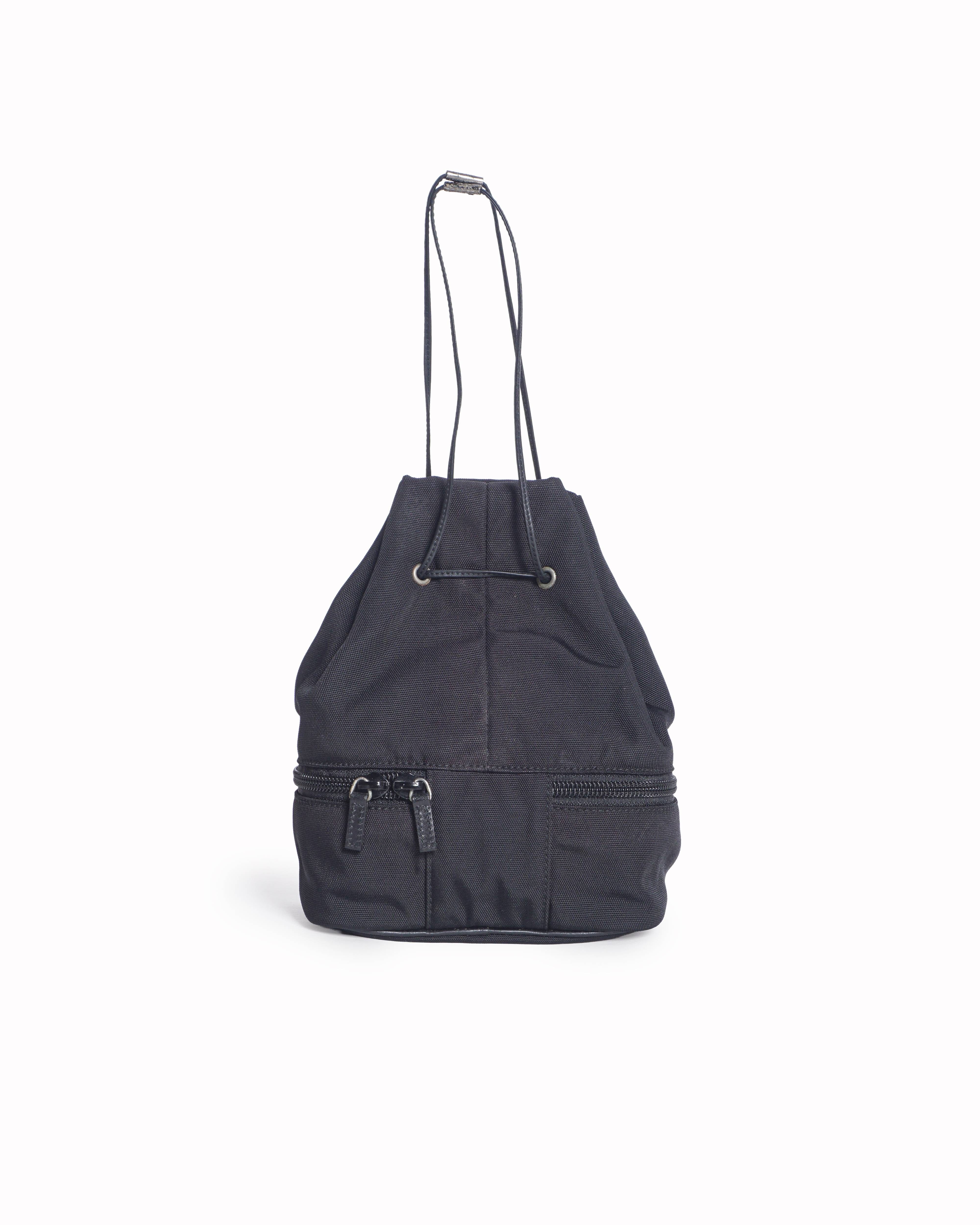 Gucci Black Nylon Mini Drawstring Bucket Handbag