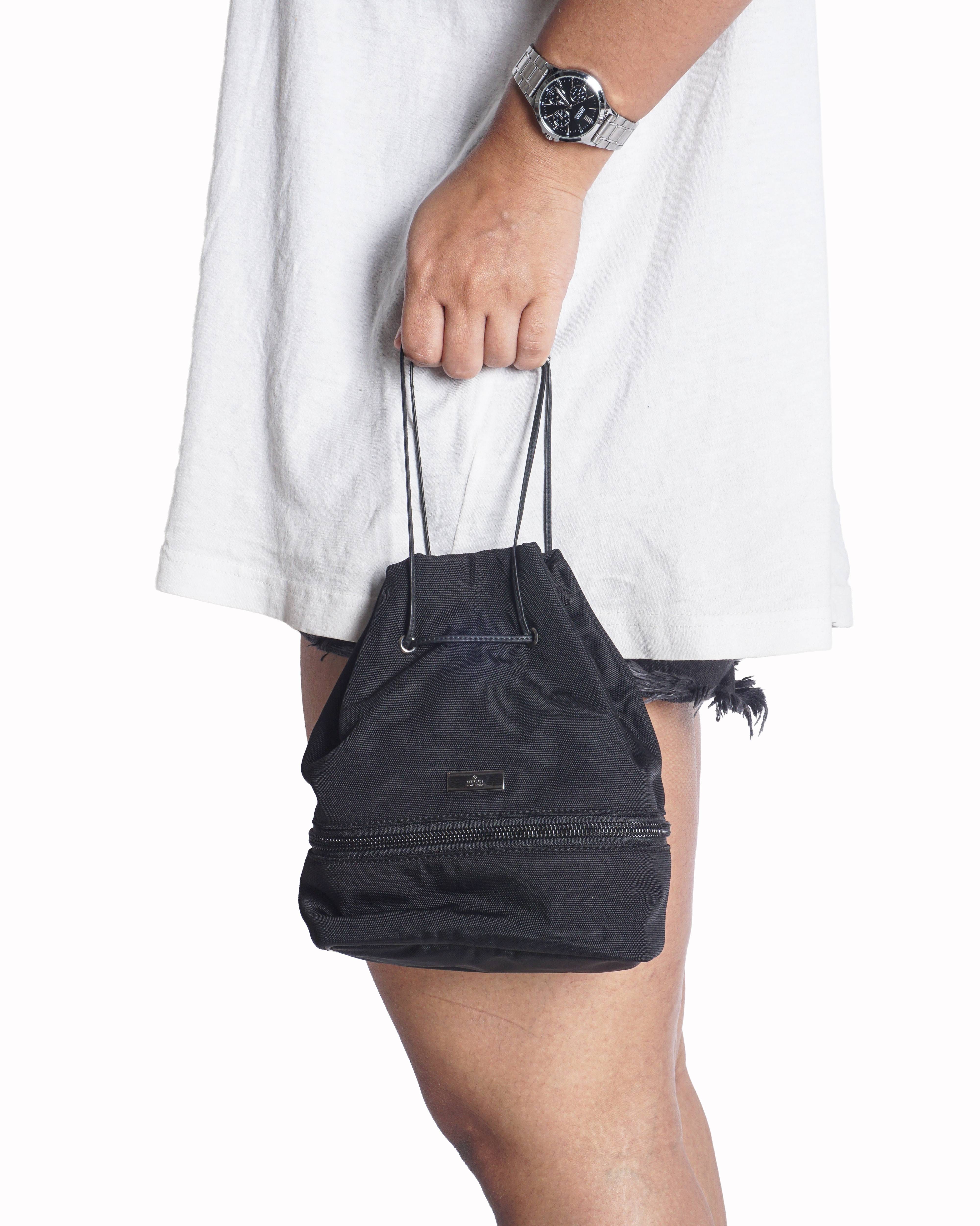 Gucci Black Nylon Mini Drawstring Bucket Handbag