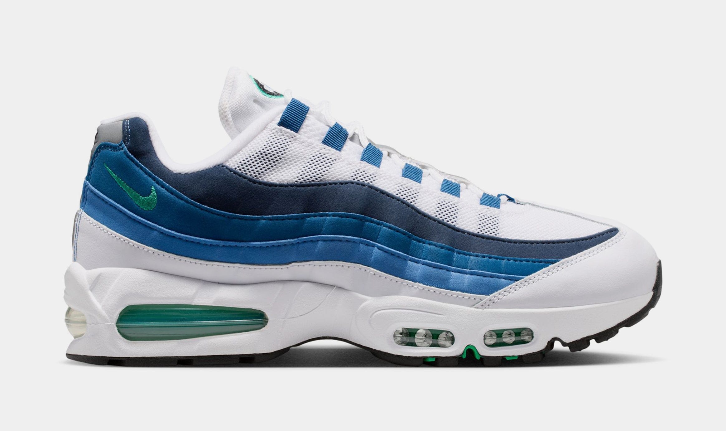 Nike Air Max 95 Big Bubble Slate Mens Running Shoes (White/Emerald Green/Lake Blue) Free Shipping