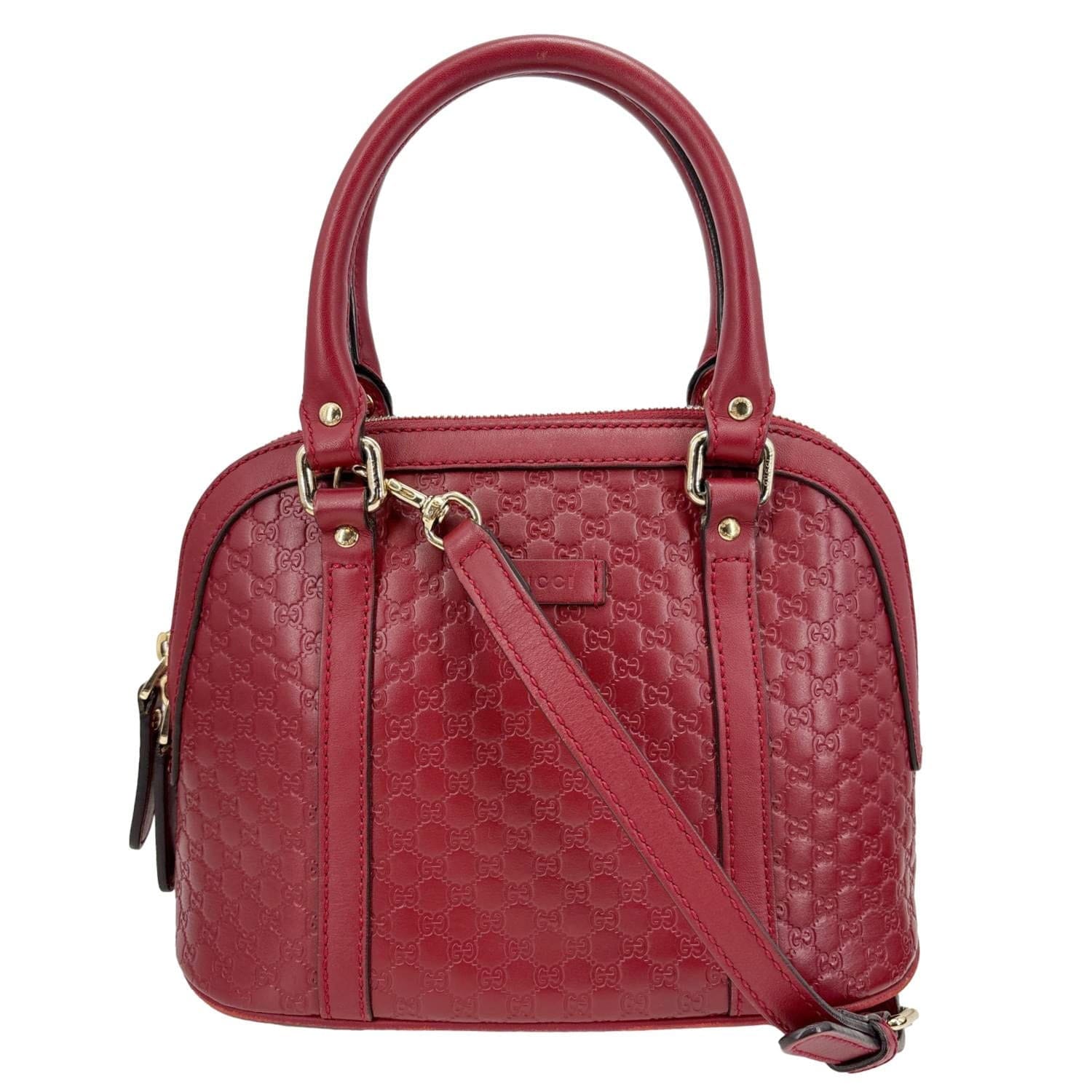 GUCCI Dome Mini Embossed Leather Crossbody Bag Red 449654