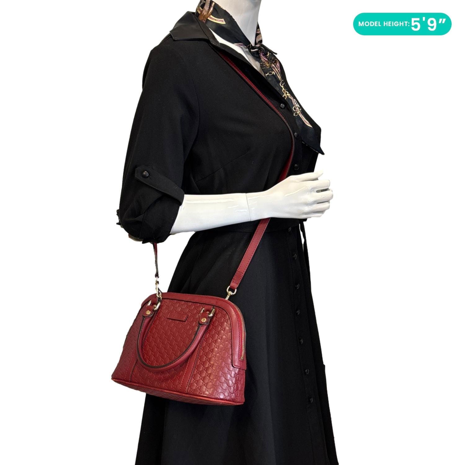 GUCCI Dome Mini Embossed Leather Crossbody Bag Red 449654