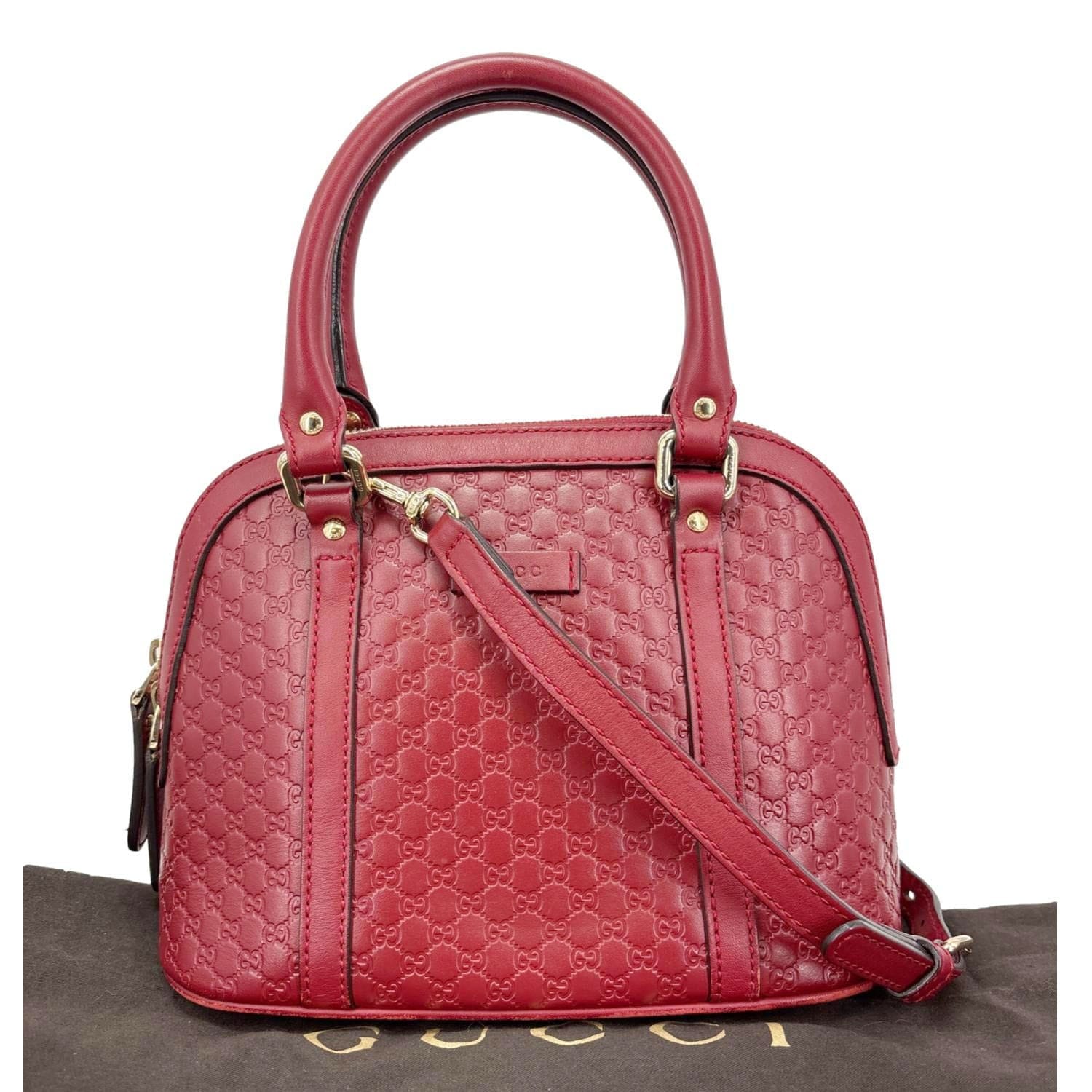 GUCCI Dome Mini Embossed Leather Crossbody Bag Red 449654