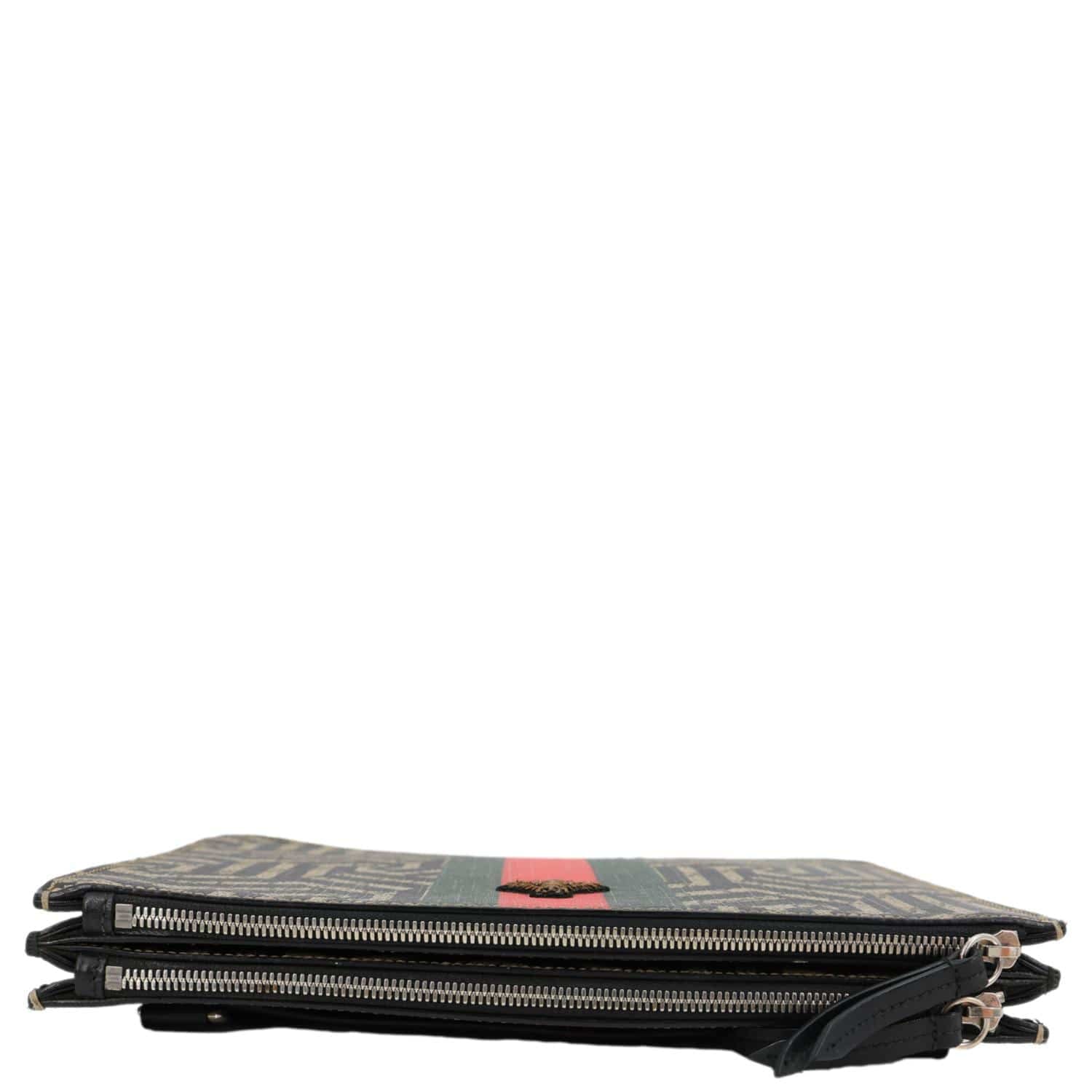 GUCCI Caleido Bee GG Supreme Web Canvas Clutch Crossbody Bag Black 450358