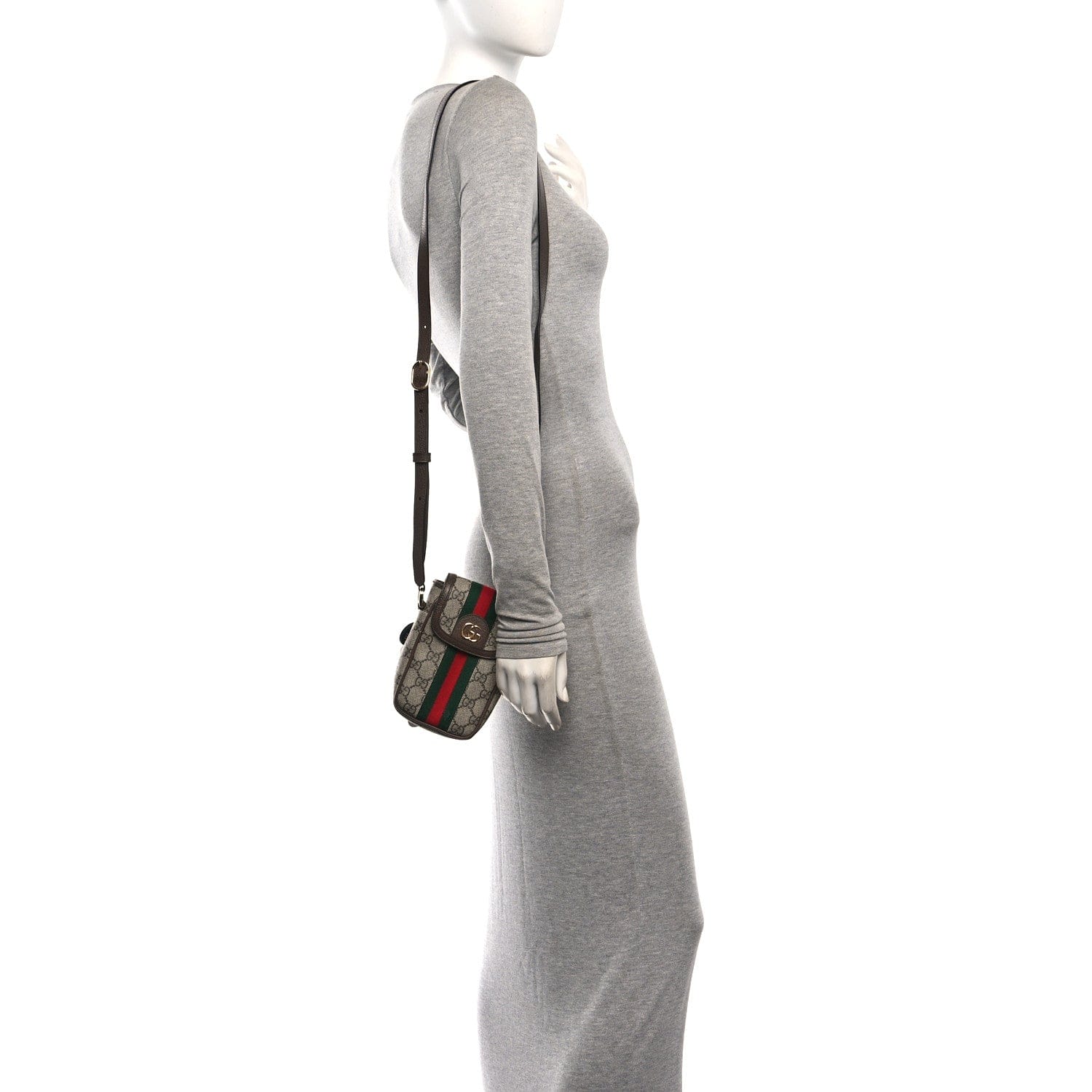 Gucci GG Supreme Monogram Web Ophidia Phone Crossbody Bag Beige New Acero