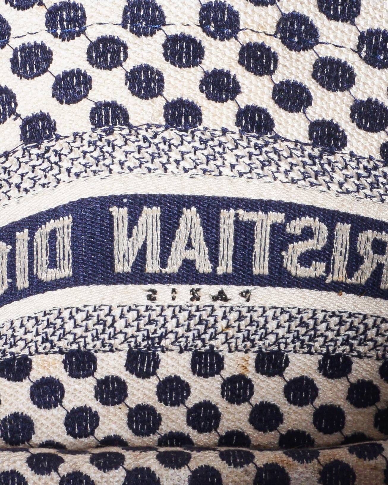 Dior Christian Dior Blue & Cream Polka Dot Embroidered Canvas Mini Book Tote