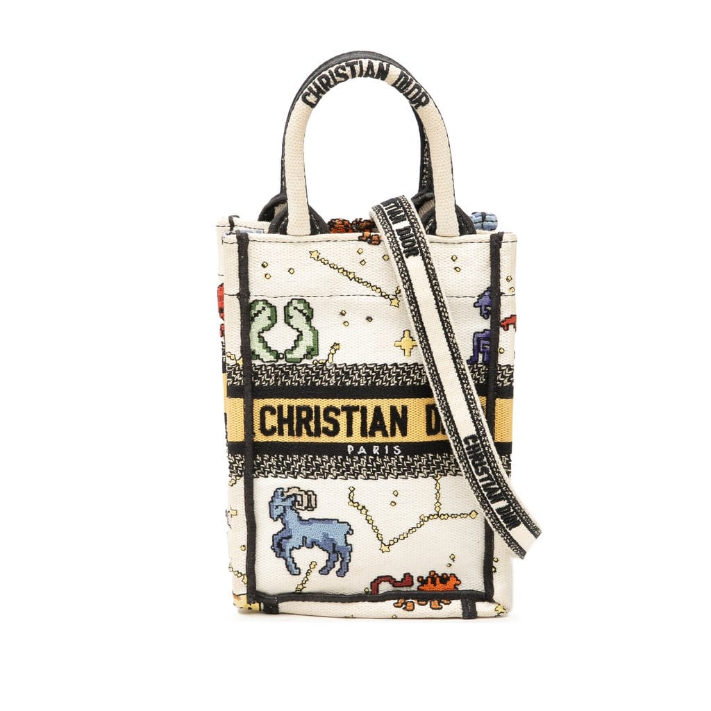 Dior Mini Embroidered Canvas Pixel Zodiac Vertical Book Tote