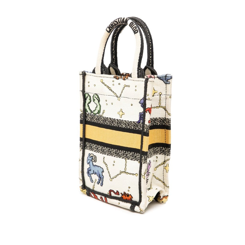 Dior Mini Embroidered Canvas Pixel Zodiac Vertical Book Tote
