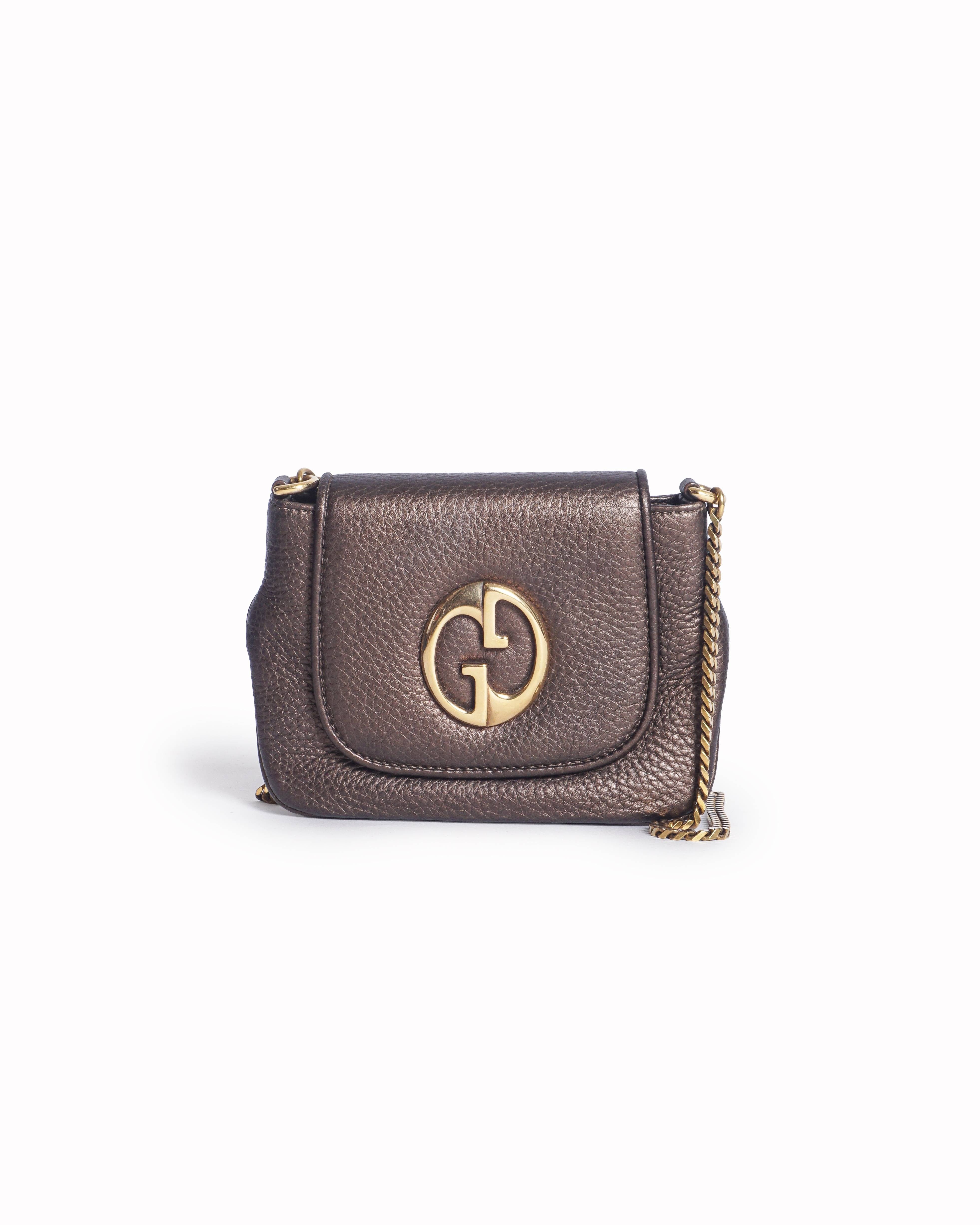 Gucci 1973 Metallic Pebbled Leather Small Chain Crossbody Bag