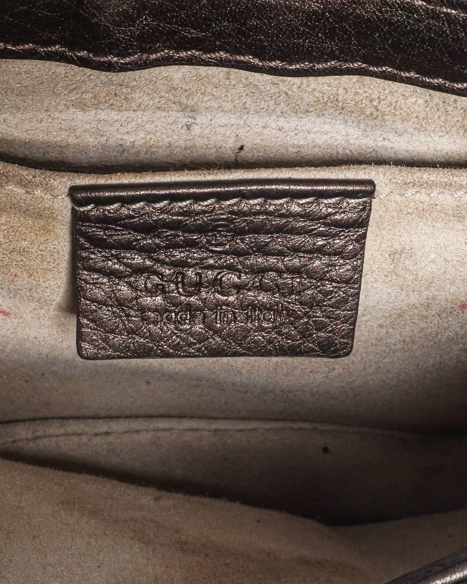 Gucci 1973 Metallic Pebbled Leather Small Chain Crossbody Bag