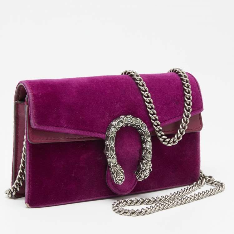 Gucci Super Mini Dionysus Purple Velvet and Leather Crossbody Bag