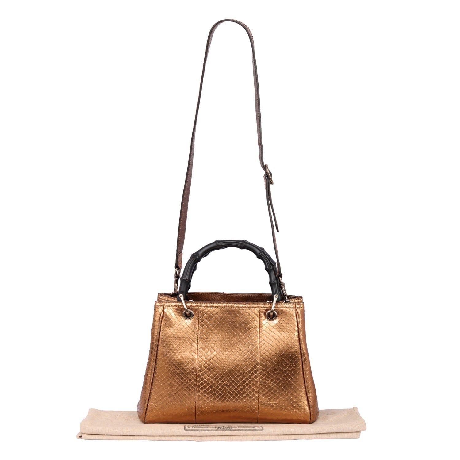 GUCCI BAMBOO HOPPER BRONZE PYTHON LEATHER TOTE BAG