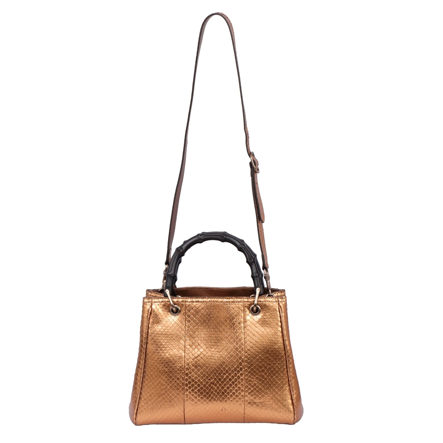 GUCCI BAMBOO HOPPER BRONZE PYTHON LEATHER TOTE BAG