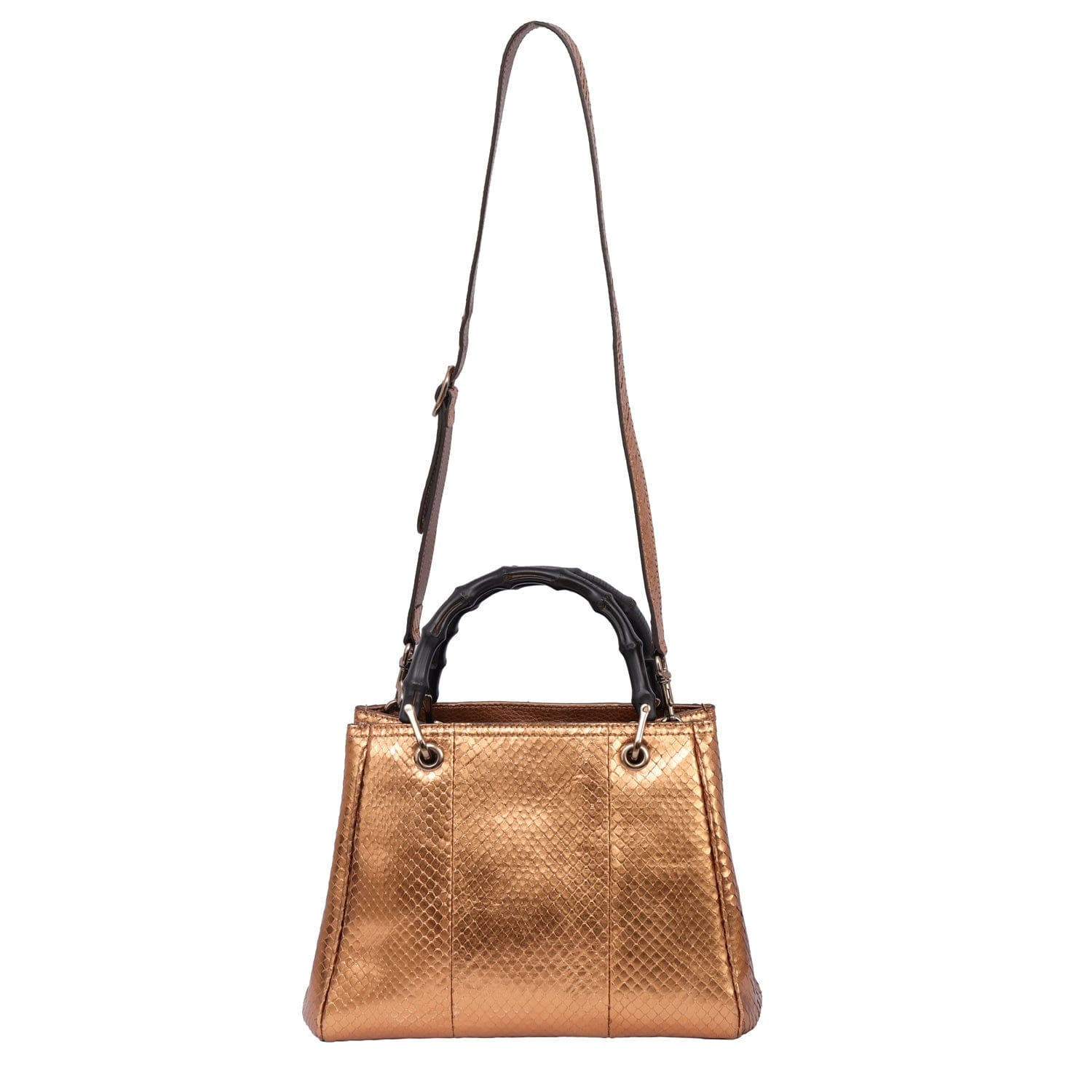 GUCCI BAMBOO HOPPER BRONZE PYTHON LEATHER TOTE BAG