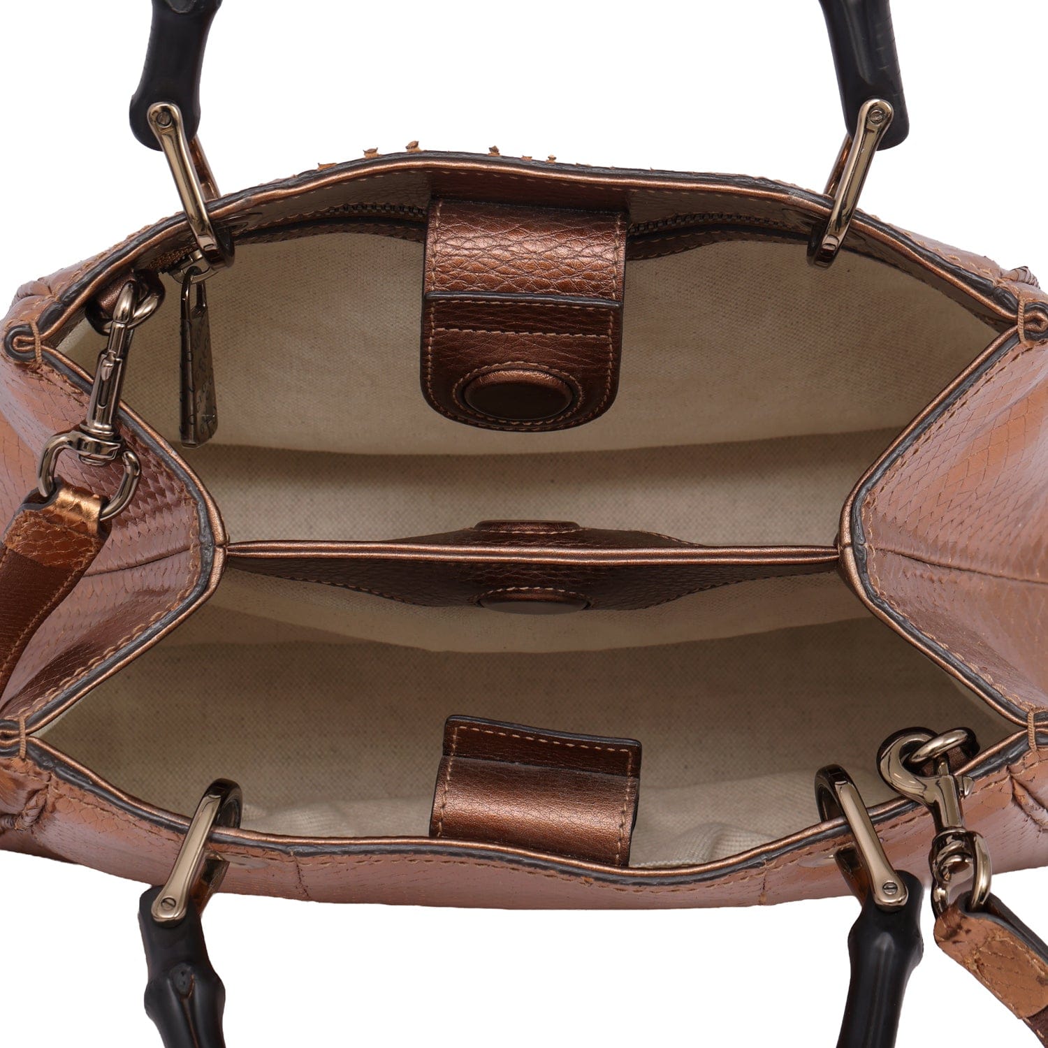 GUCCI BAMBOO HOPPER BRONZE PYTHON LEATHER TOTE BAG
