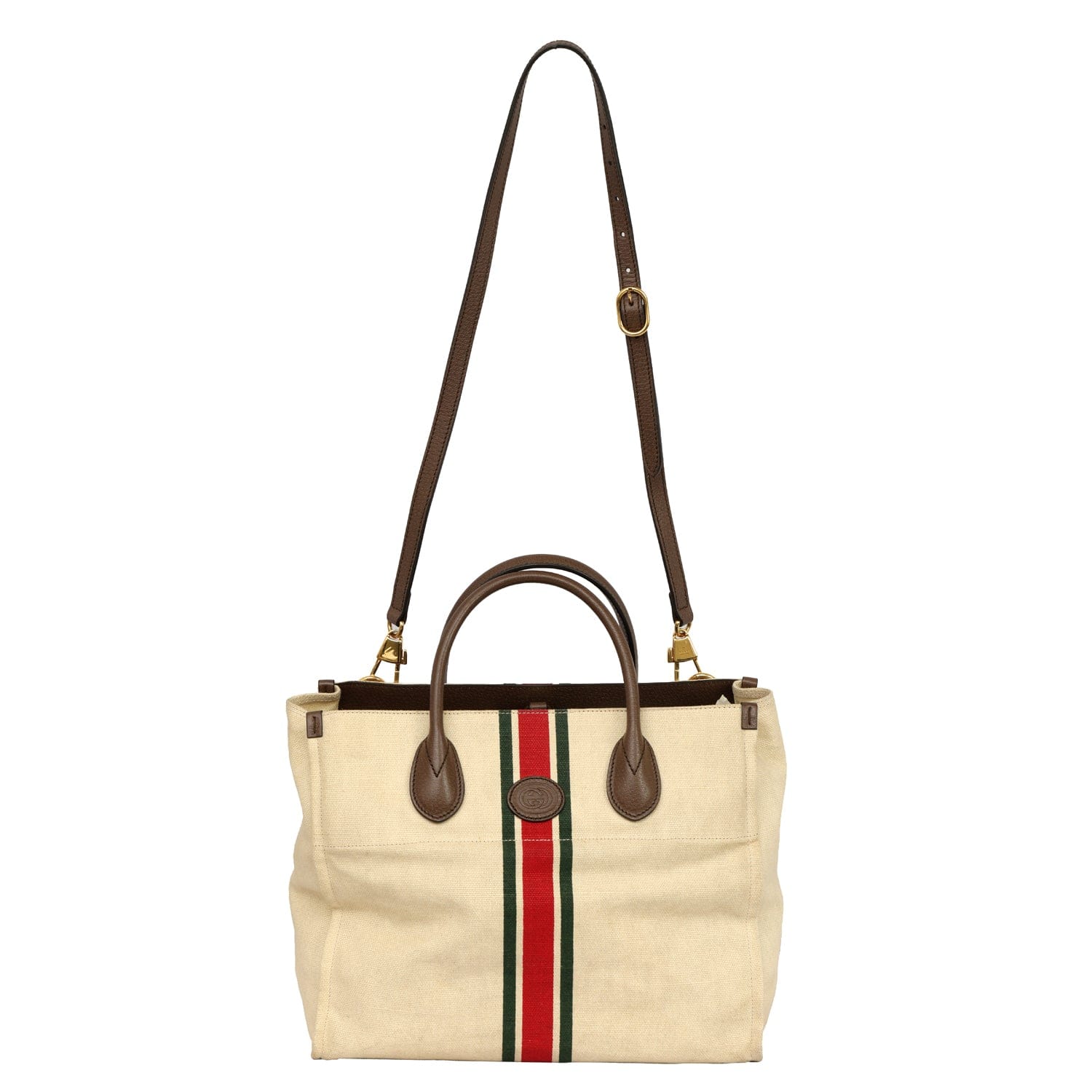 GUCCI CANVAS CALFSKIN WEB RETRO INTERLOCKING G TOTE BAG