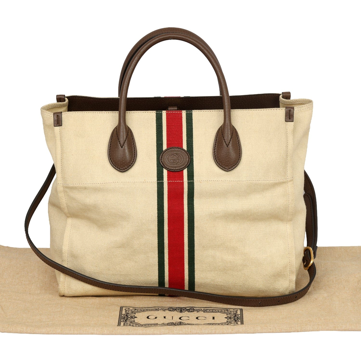 GUCCI CANVAS CALFSKIN WEB RETRO INTERLOCKING G TOTE BAG