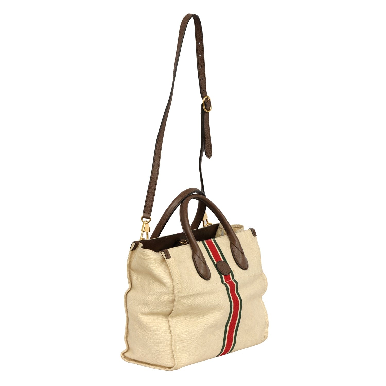 GUCCI CANVAS CALFSKIN WEB RETRO INTERLOCKING G TOTE BAG