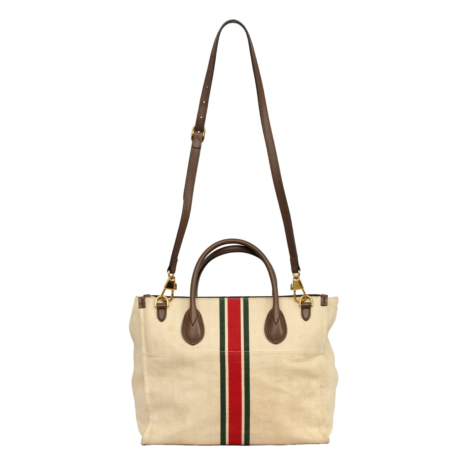 GUCCI CANVAS CALFSKIN WEB RETRO INTERLOCKING G TOTE BAG