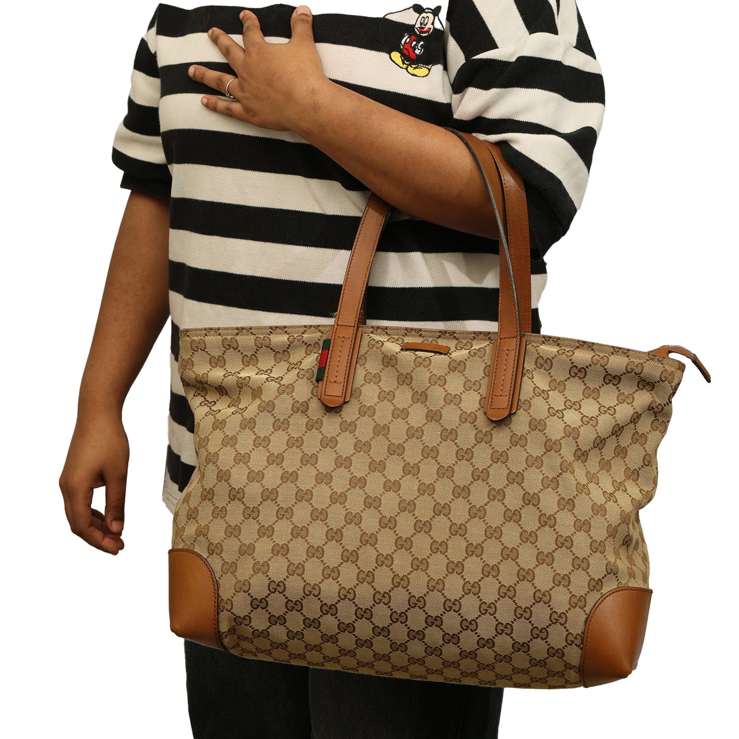 GUCCI GG CANVAS WEB SHERRY LINE TOTE BAG
