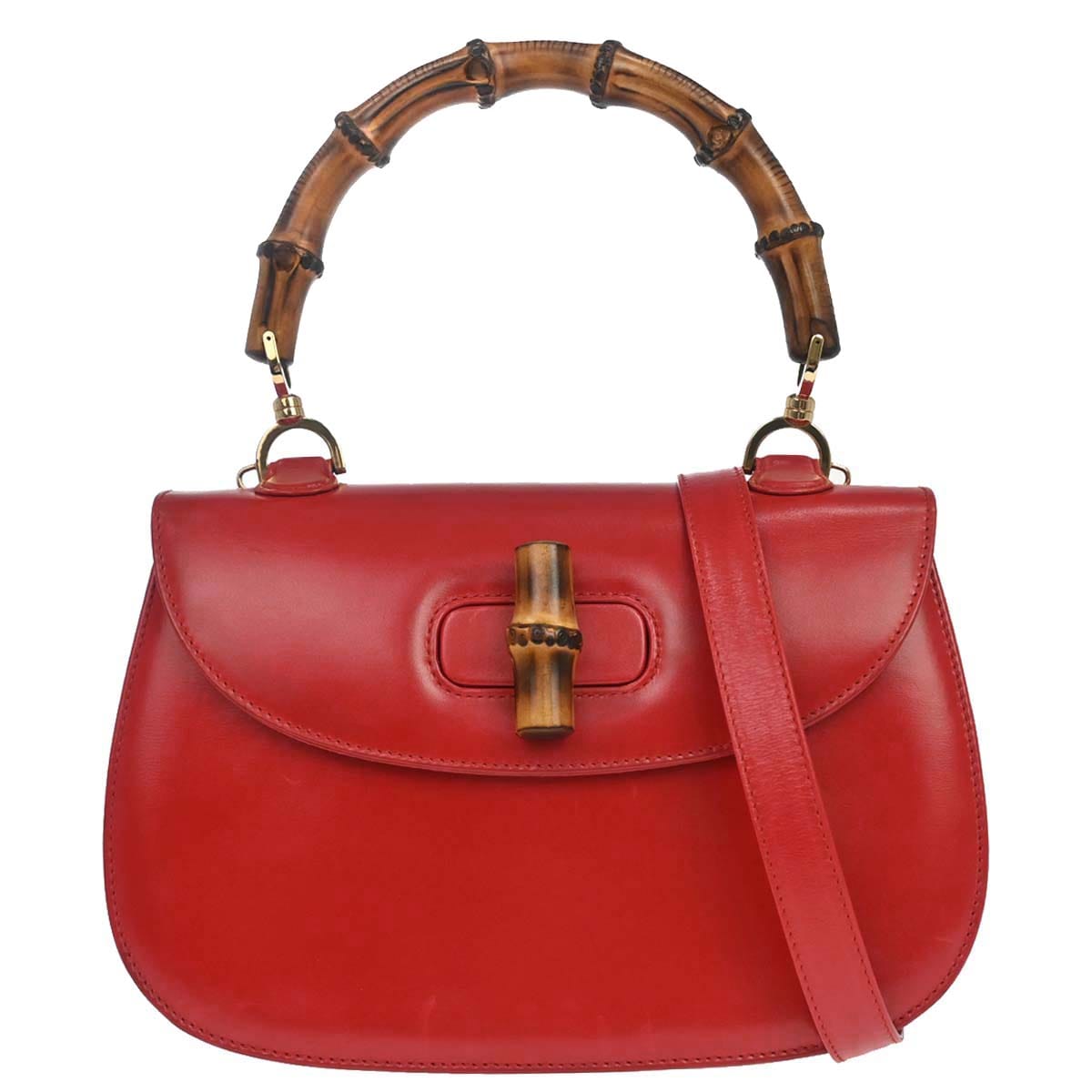 Gucci Red Bamboo 2way Shoulder Handbag