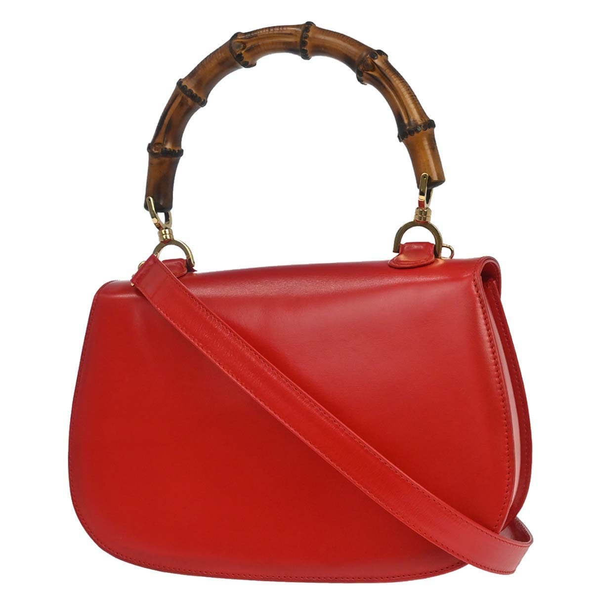 Gucci Red Bamboo 2way Shoulder Handbag