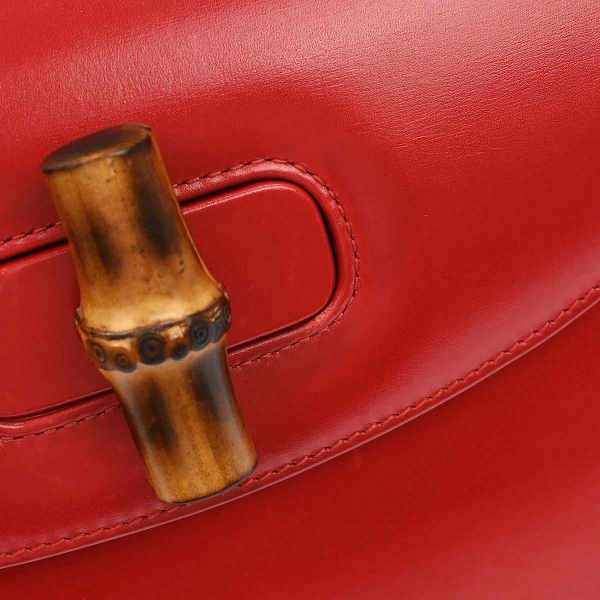 Gucci Red Bamboo 2way Shoulder Handbag