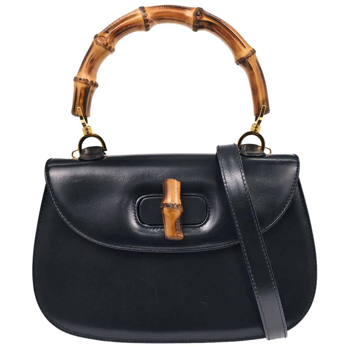 Gucci Navy Bamboo 2way Shoulder Handbag