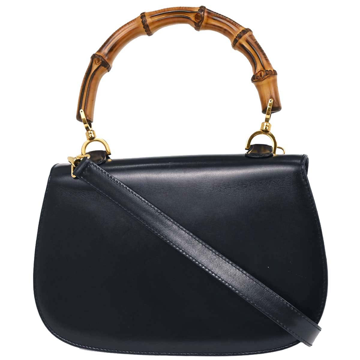 Gucci Navy Bamboo 2way Shoulder Handbag
