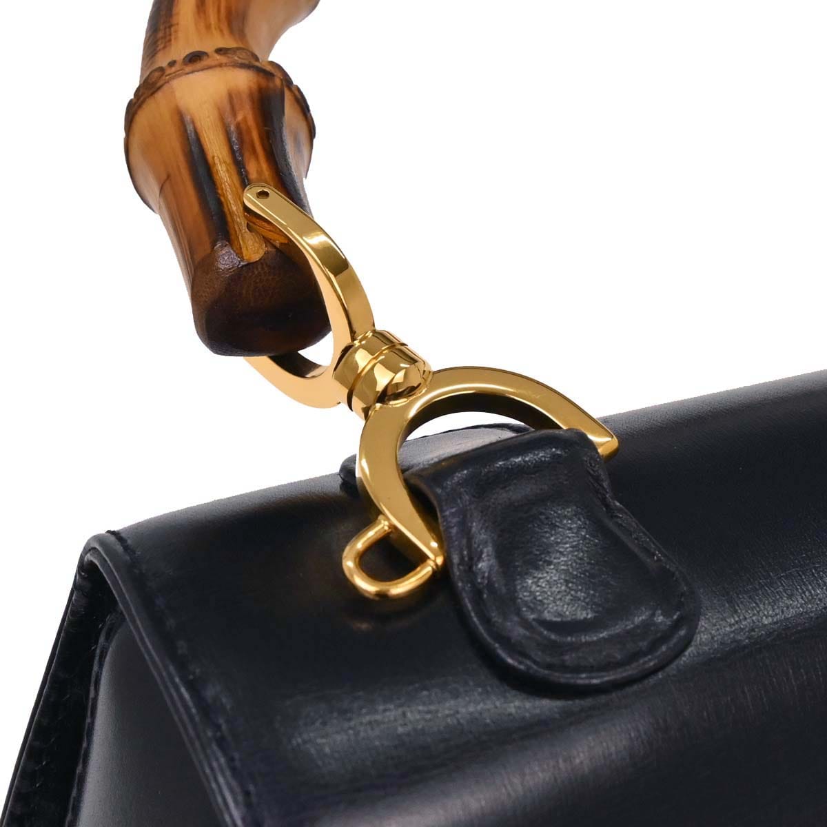 Gucci Navy Bamboo 2way Shoulder Handbag