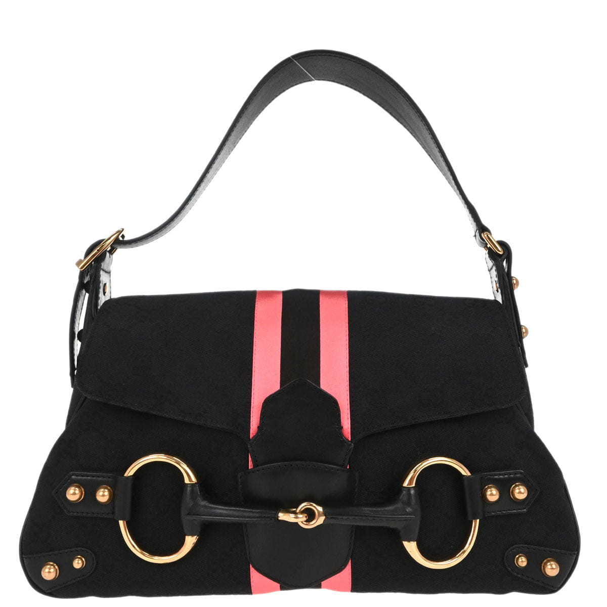 Gucci Black Pink Canvas GG Horsebit Handbag