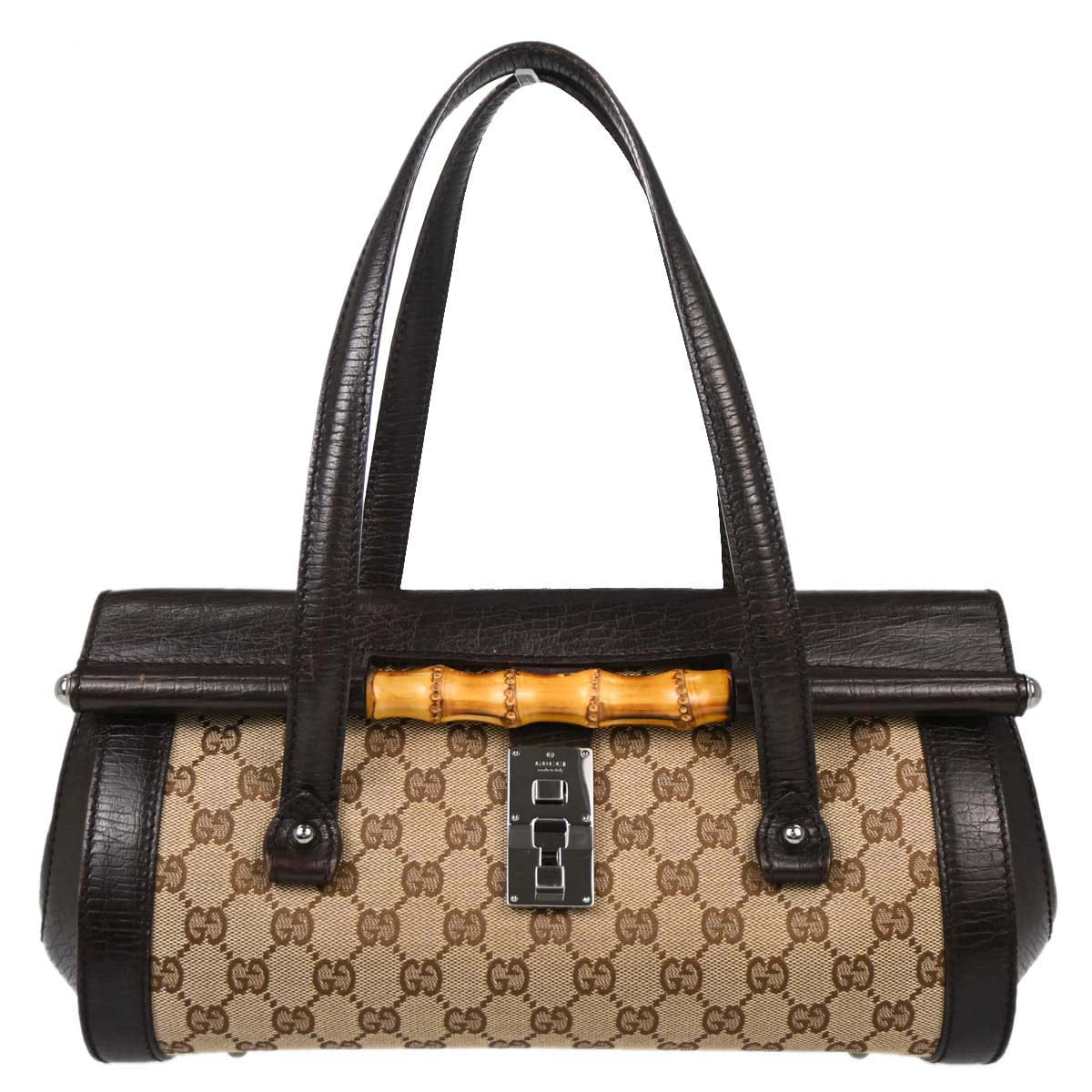 Gucci Brown GG Canvas Bamboo Handbag
