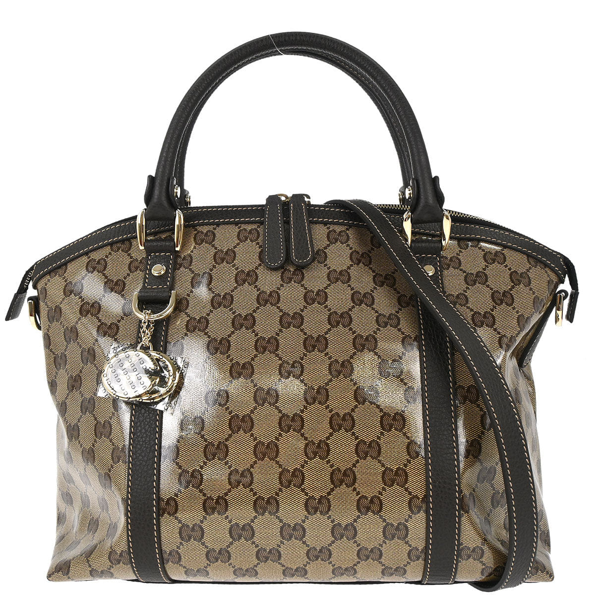 Gucci Brown PVC GG Charm Dome Satchel 2way Shoulder Handbag