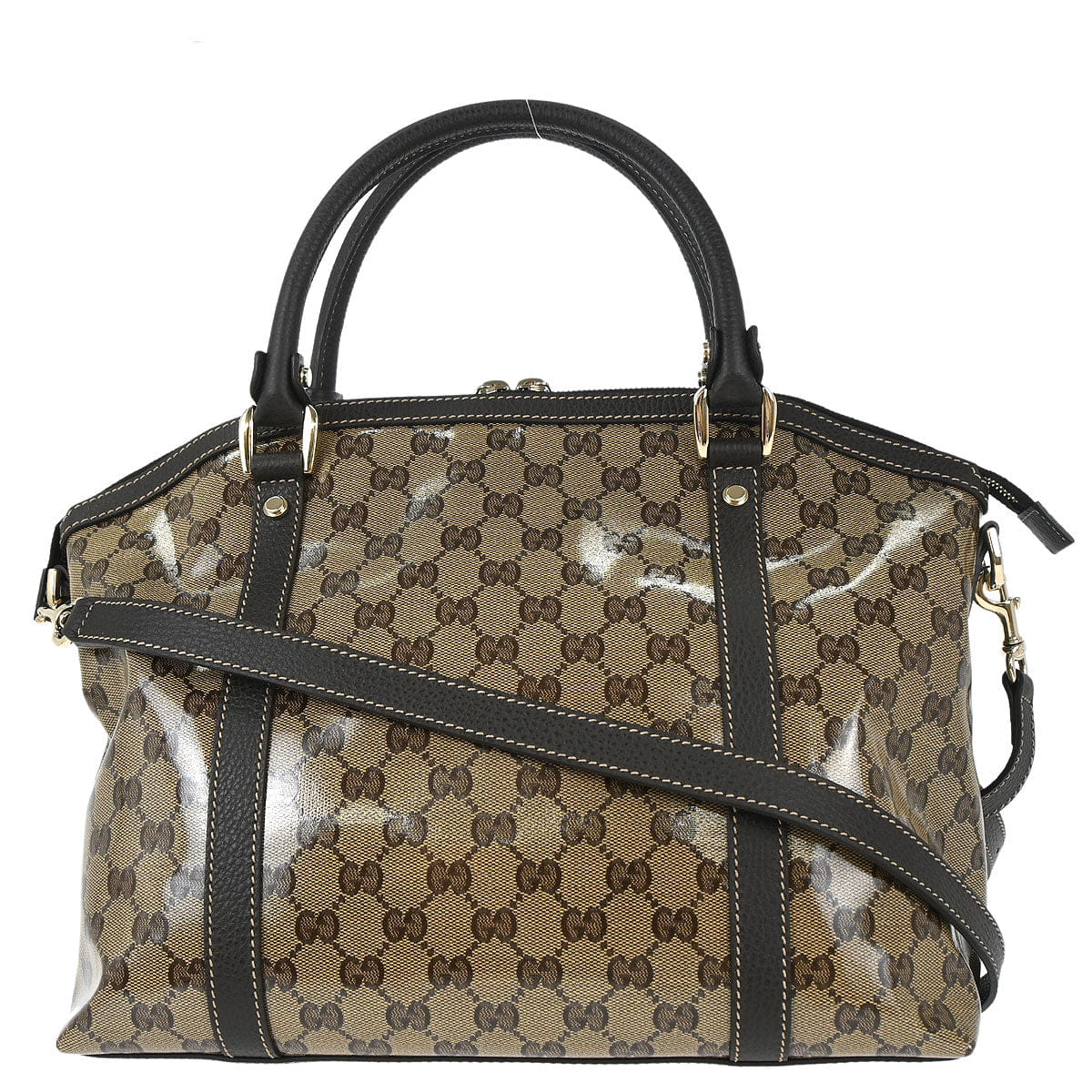 Gucci Brown PVC GG Charm Dome Satchel 2way Shoulder Handbag