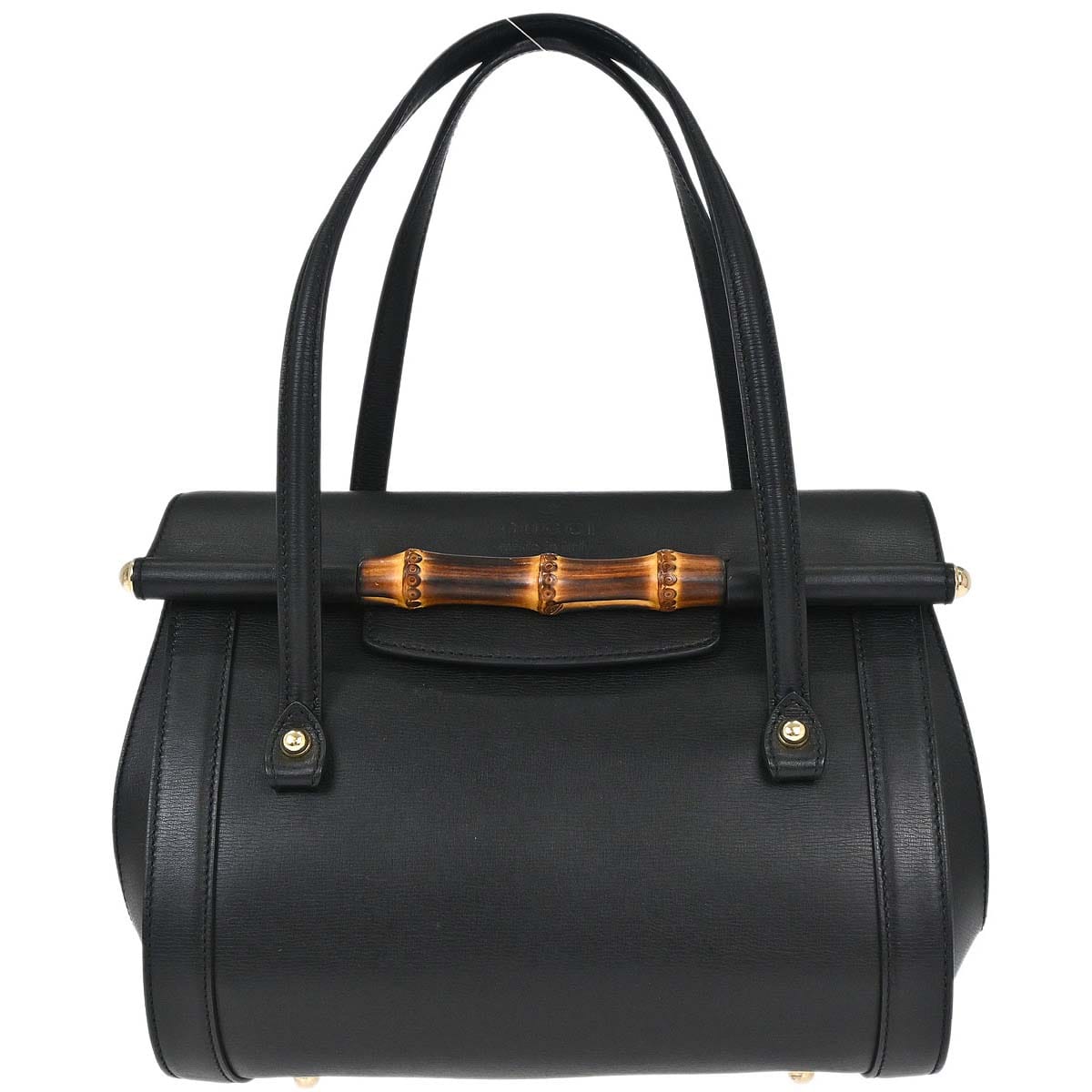 Gucci Black Leather Bamboo Handbag
