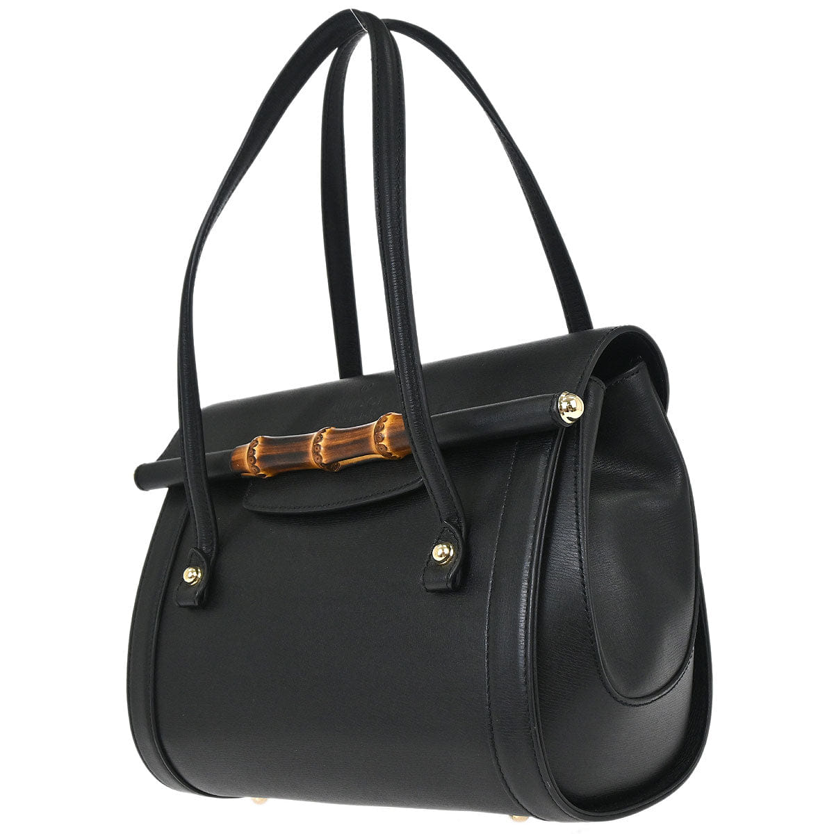 Gucci Black Leather Bamboo Handbag