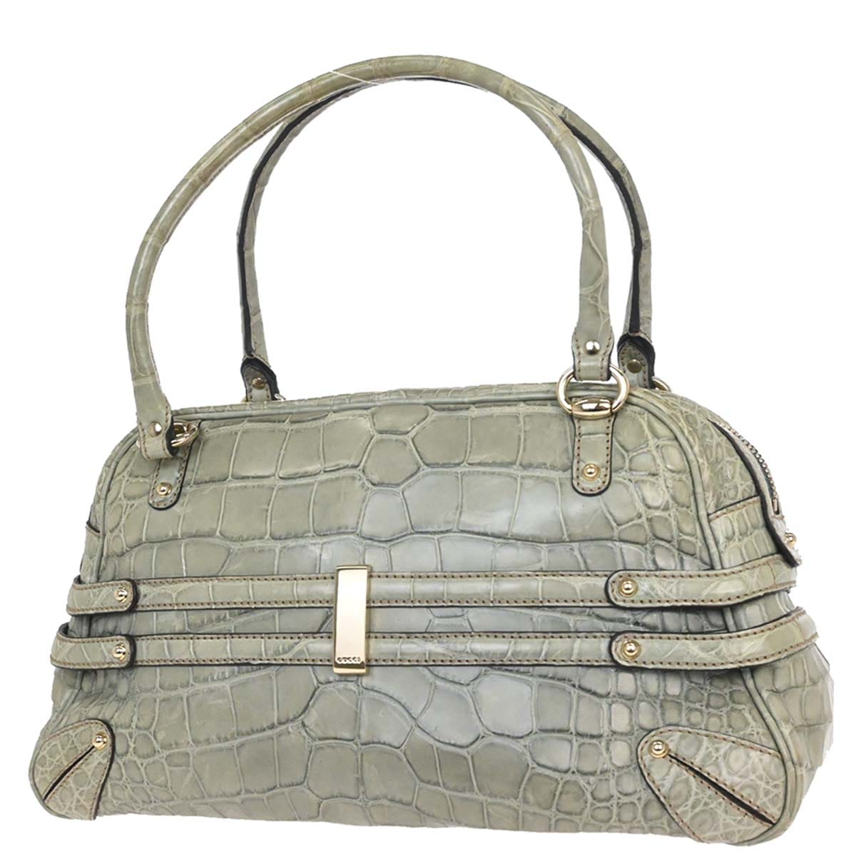Gucci * Green Crocodile Bamboo Horsebit Handbag