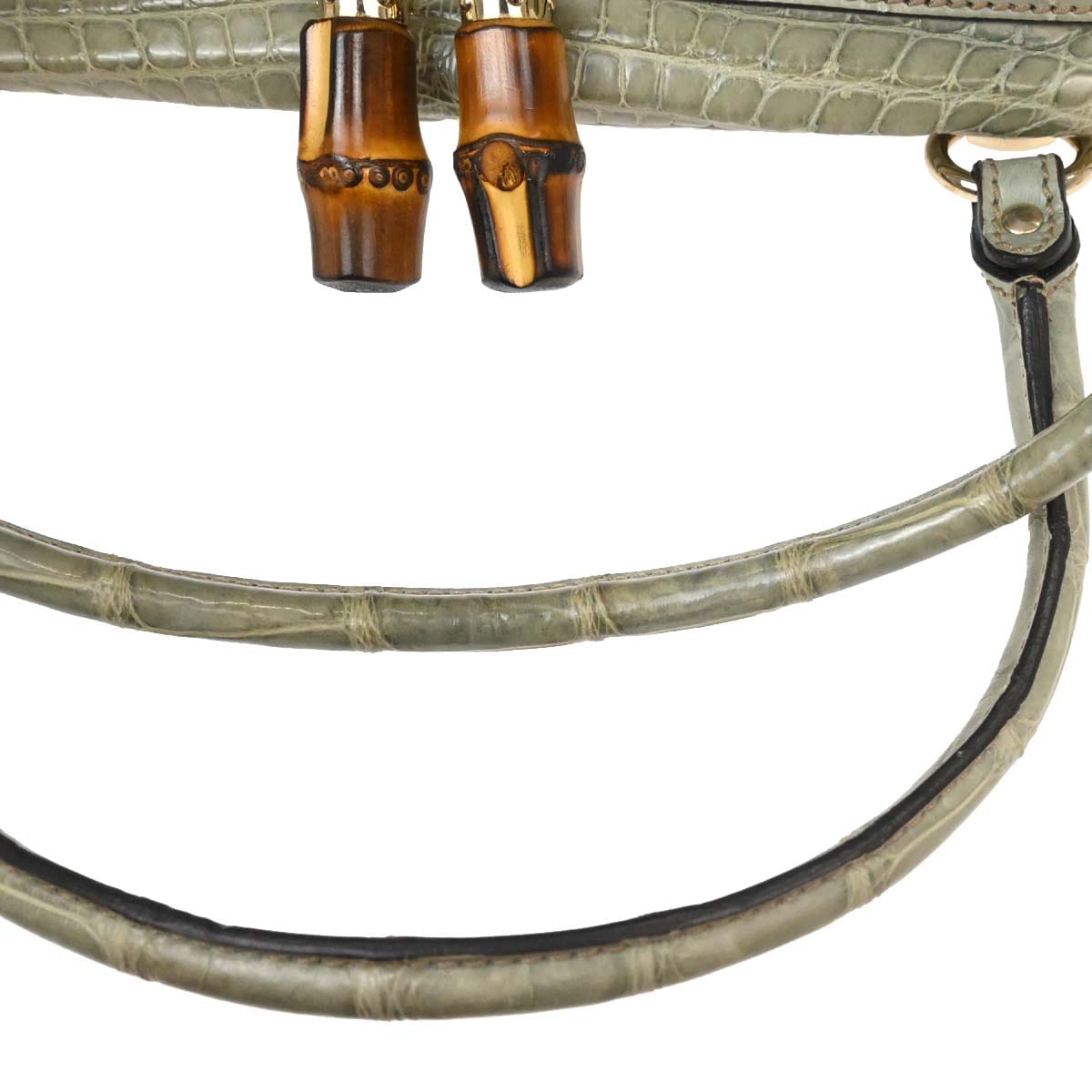 Gucci * Green Crocodile Bamboo Horsebit Handbag