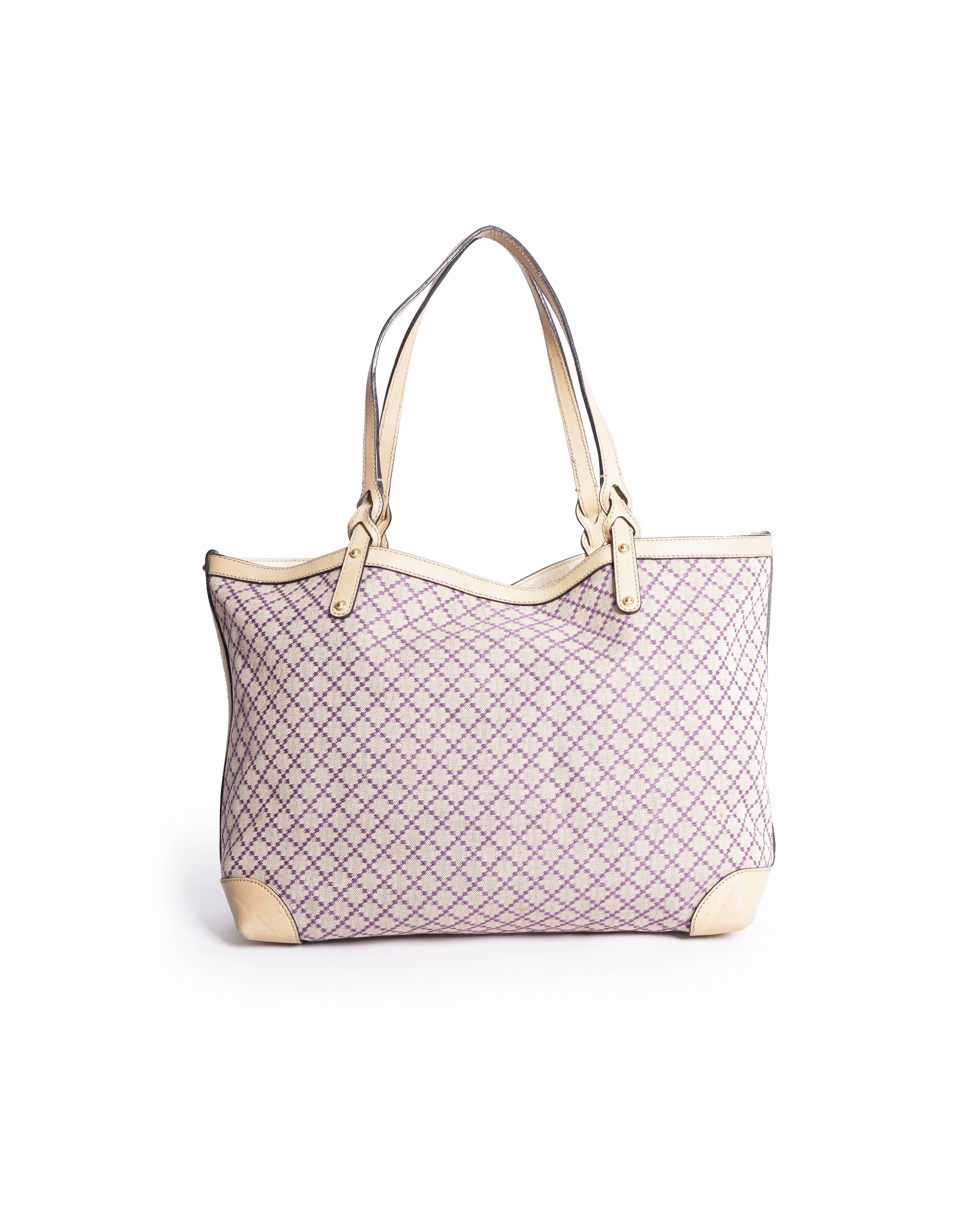 Gucci Beige/Purple Diamante Canvas Craft Original Tote Bag