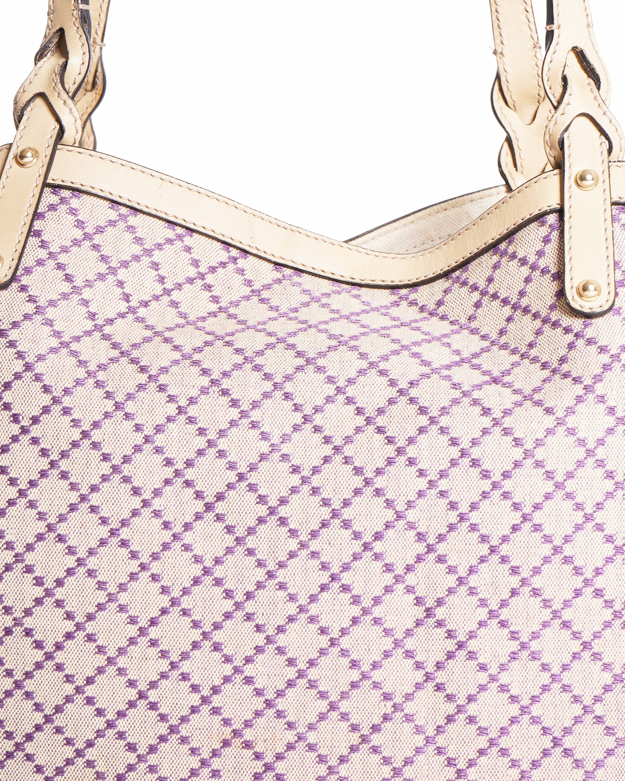 Gucci Beige/Purple Diamante Canvas Craft Original Tote Bag