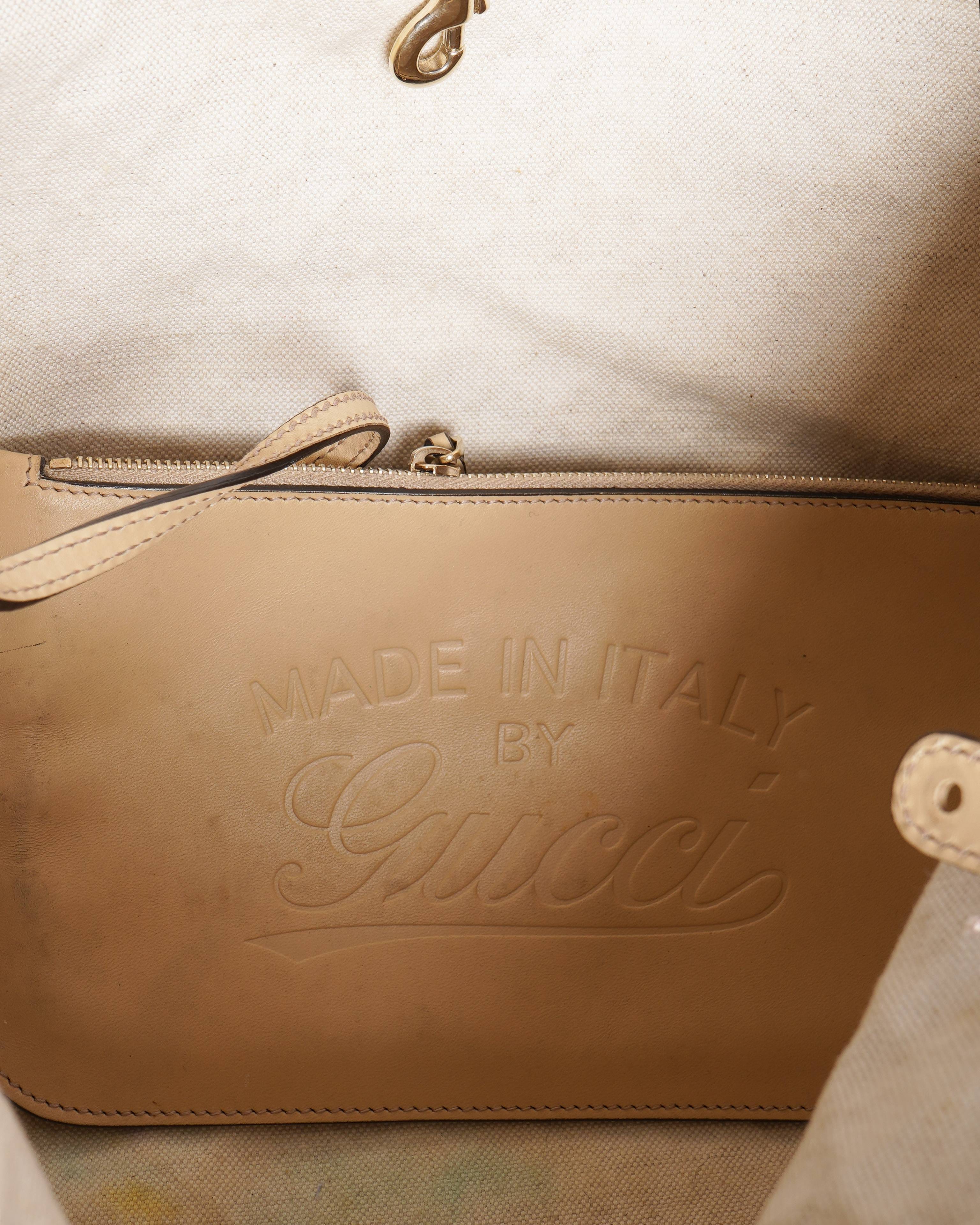 Gucci Beige/Purple Diamante Canvas Craft Original Tote Bag
